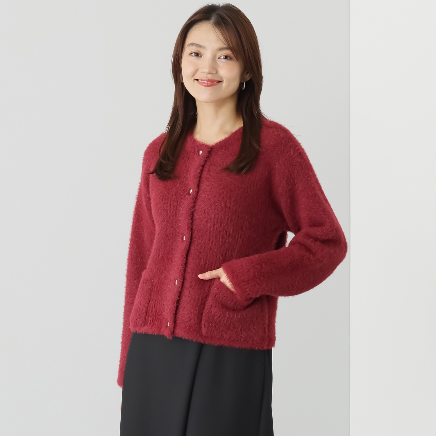 エル　ステュディオ ノーカラーデザイン ニットジャケット