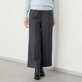 ポルトゥヴィーダ ウォッシャブル ウール混 タックワイドパンツ