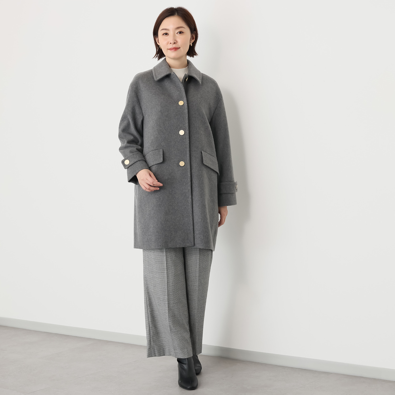 ポルトゥヴィーダ ジロンラムウール混 ステンカラーコート