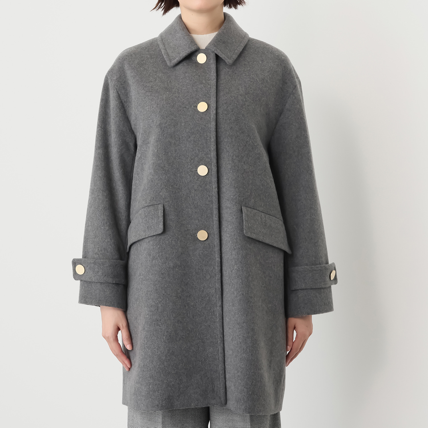 ポルトゥヴィーダ ジロンラムウール混 ステンカラーコート