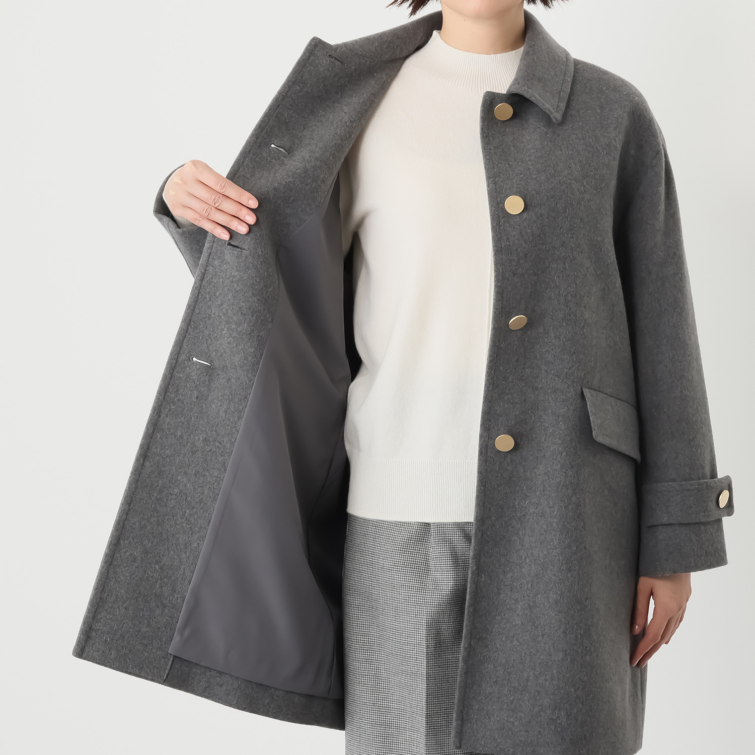 ポルトゥヴィーダ ジロンラムウール混 ステンカラーコート