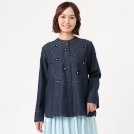 ダジュール フラワー刺しゅう デニムブラウス