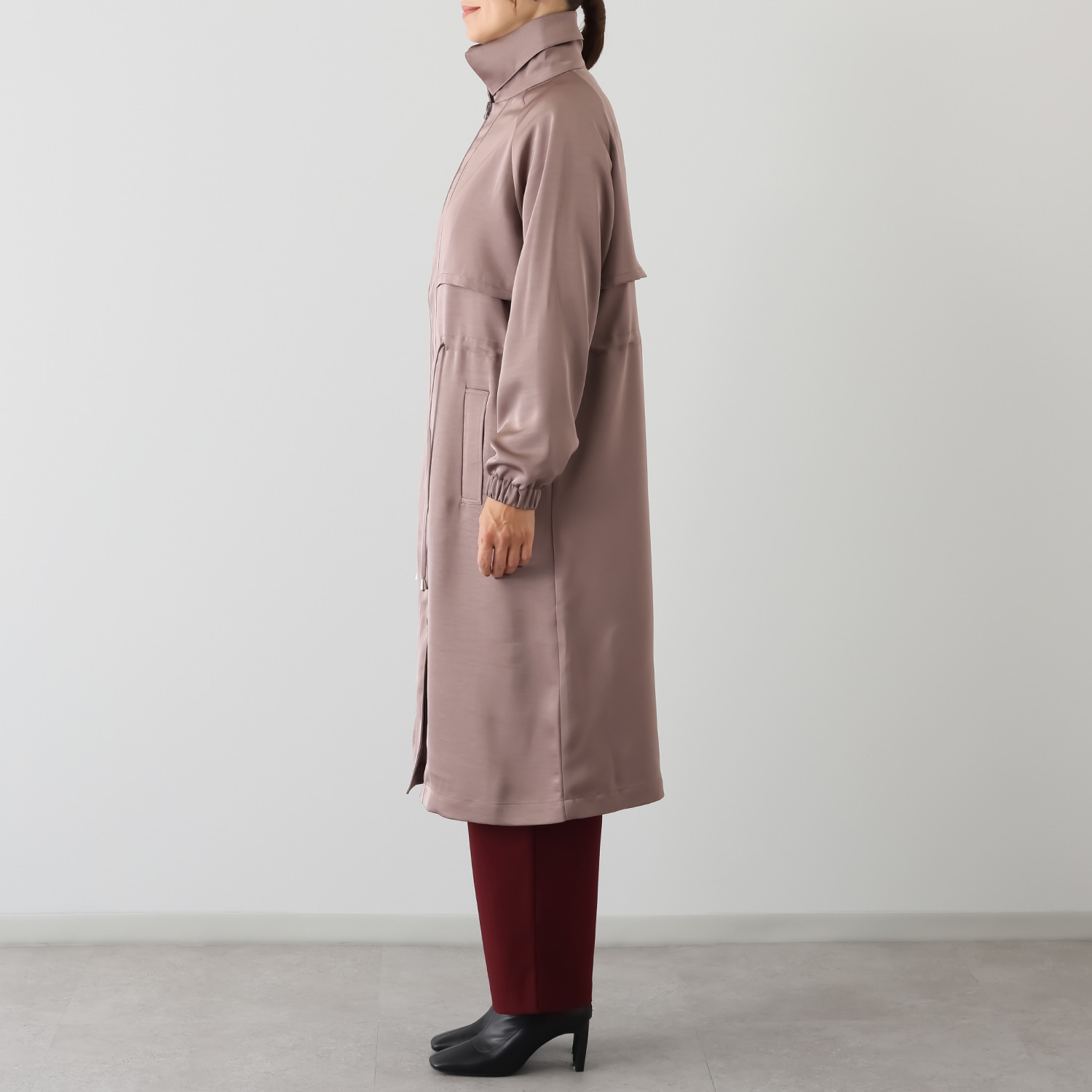 アンブリエ ヴィンテージサテン ドローストリング ロングコート