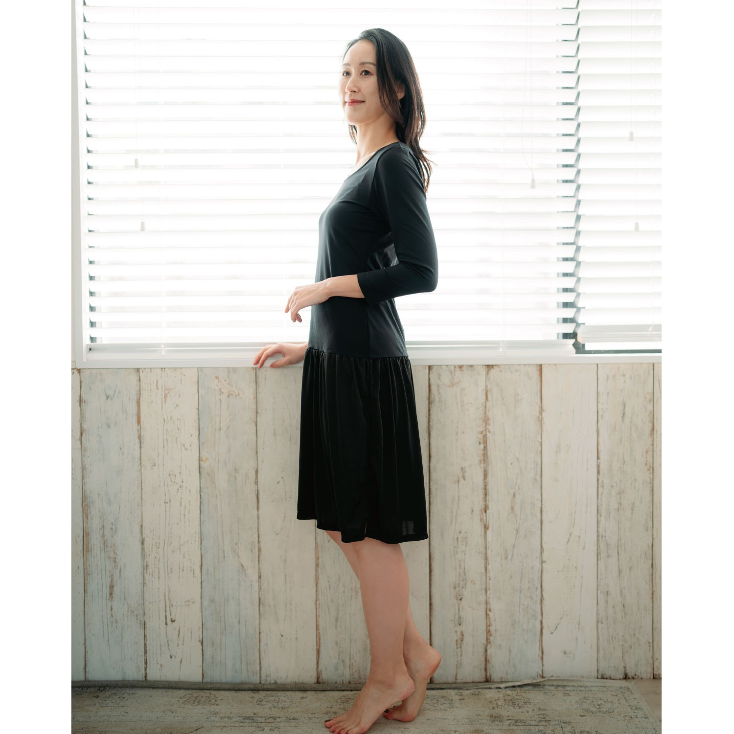 ヘ・エラ 抗菌防臭 あったか裏起毛 九分袖インナーワンピース ２色セット