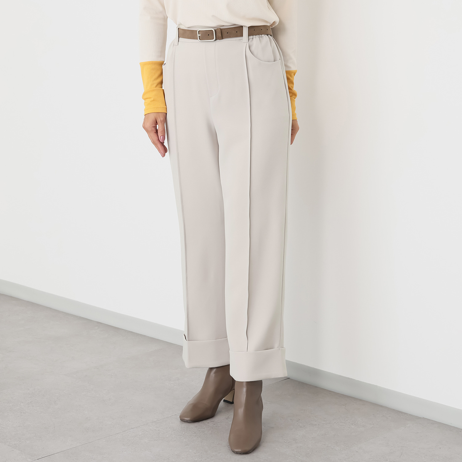 コースタルドライブ ベルト付 セミワイドパンツ