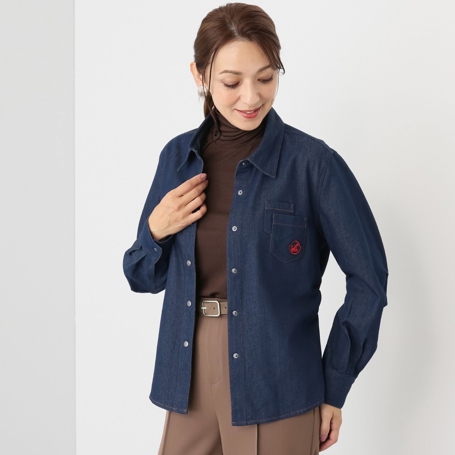 コースタルドライブ ３Ｄパターン ウエストギャザー デニムシャツ