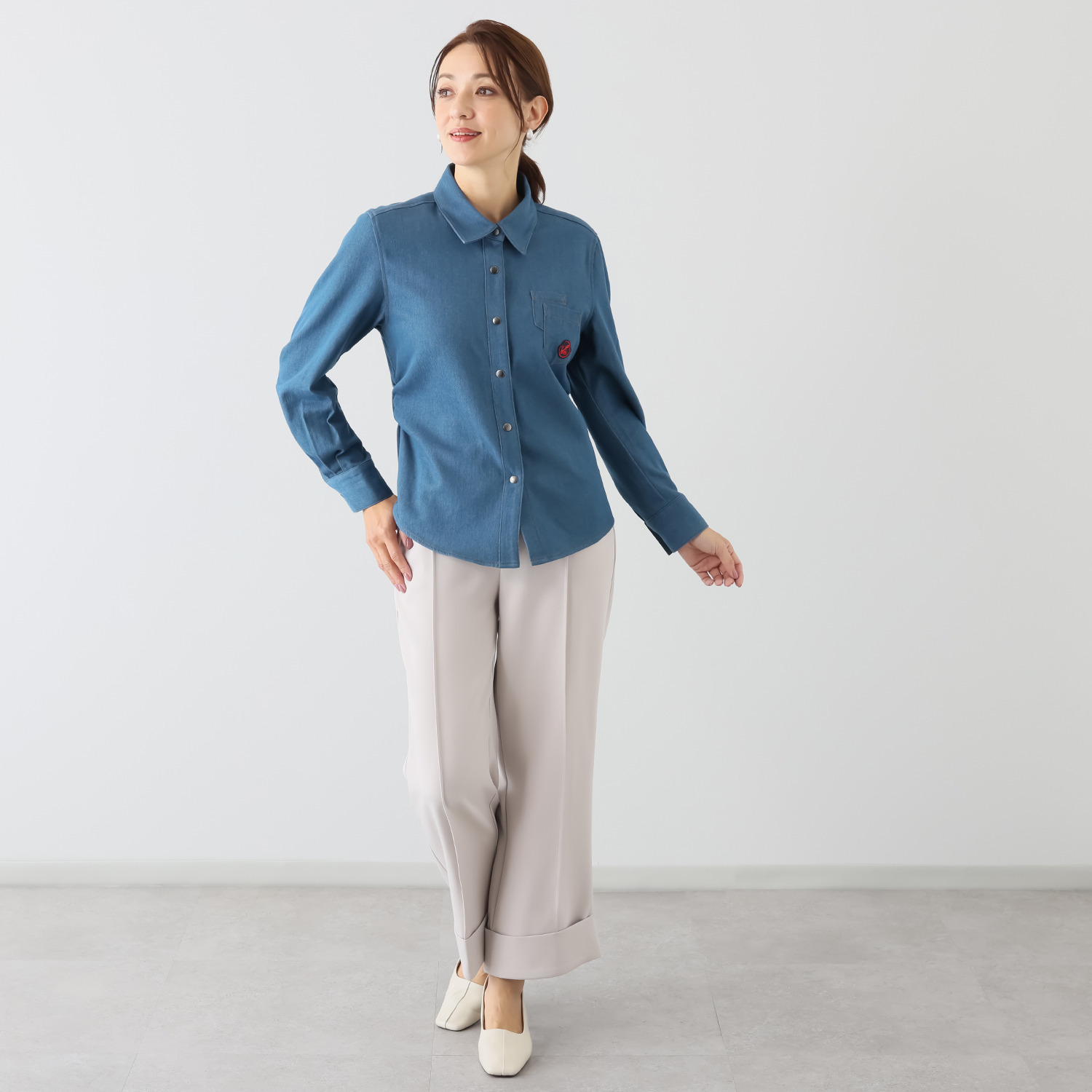 コースタルドライブ ３Ｄパターン ウエストギャザー デニムシャツ