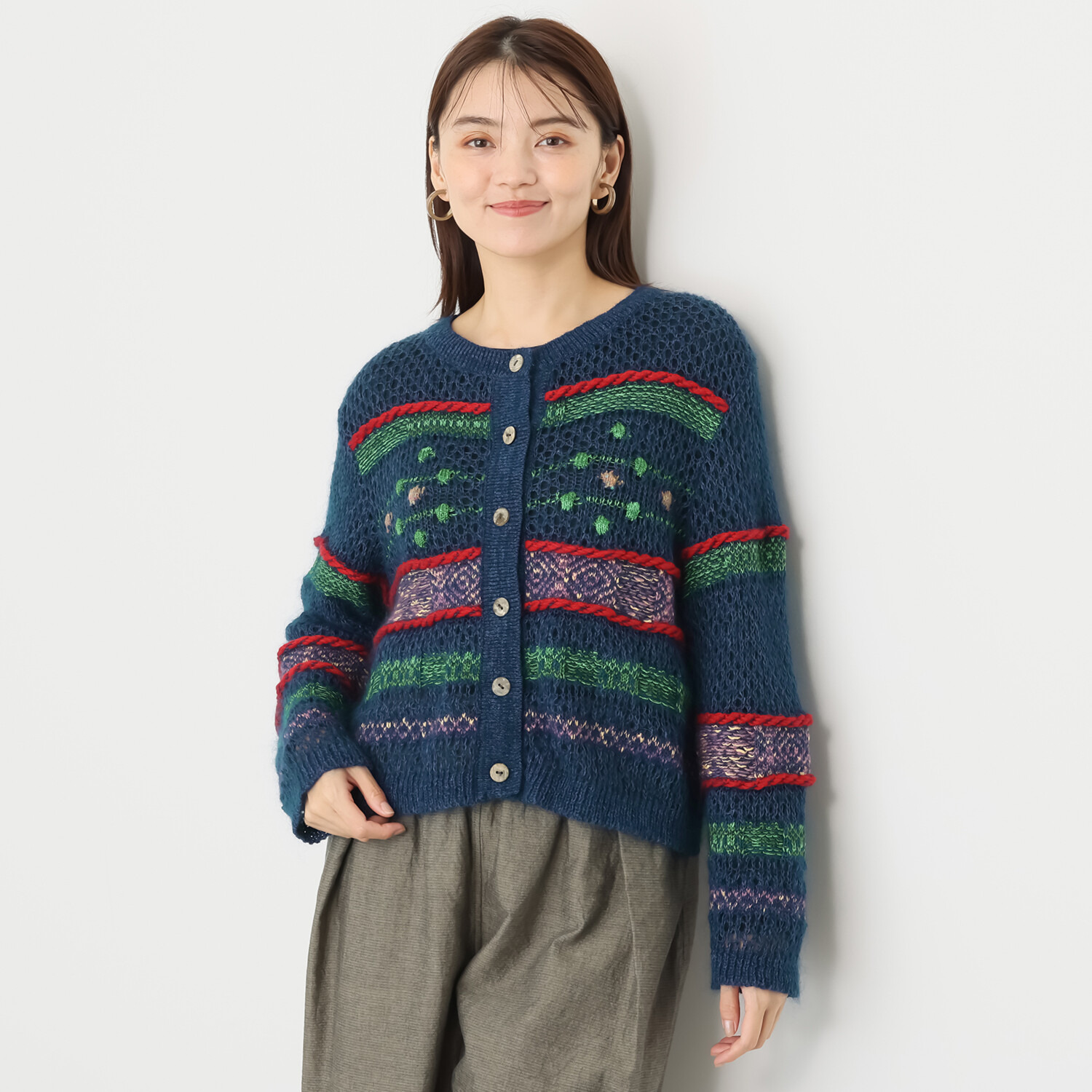 エム　アンド　キョウコ メッシュジャガード カーディガン