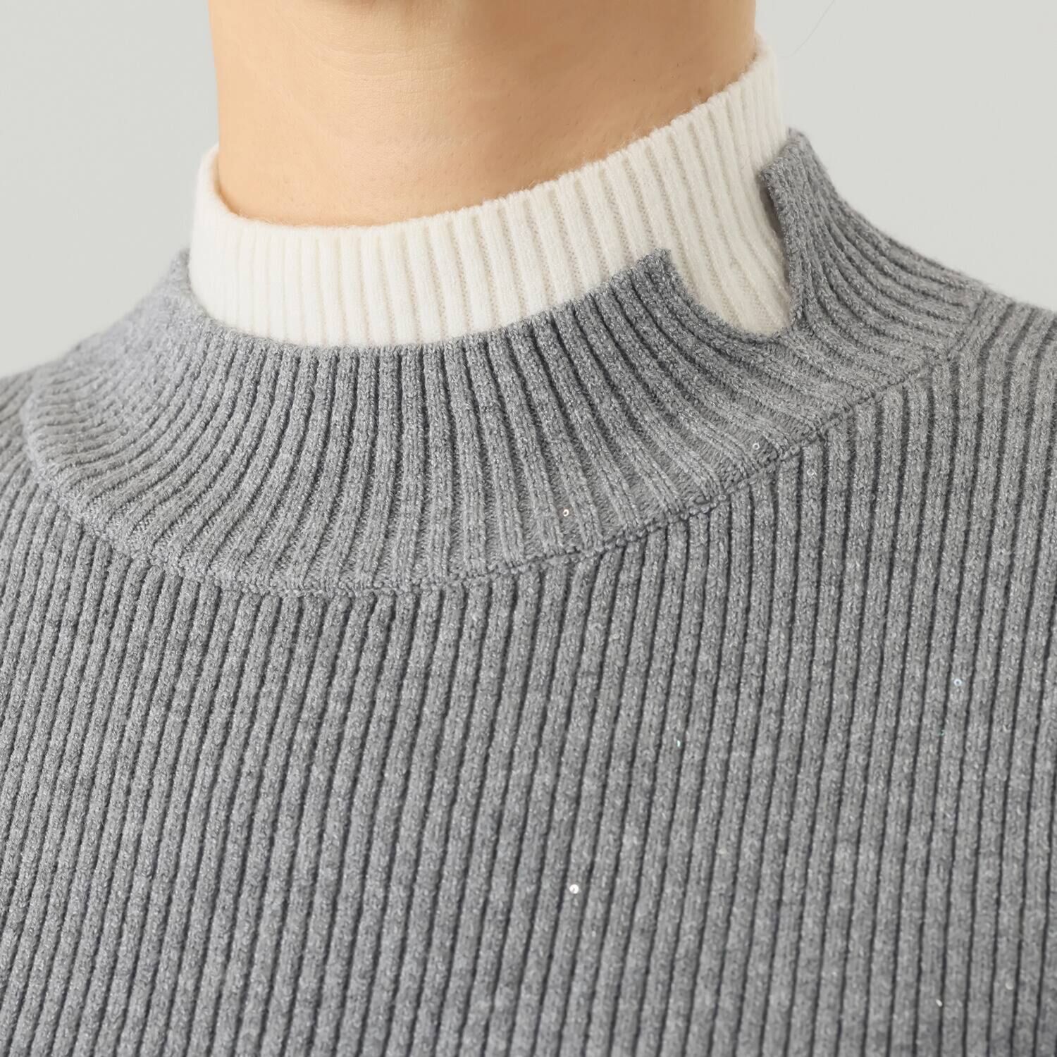 アンブリエ スパンコールニット 配色プルオーバー