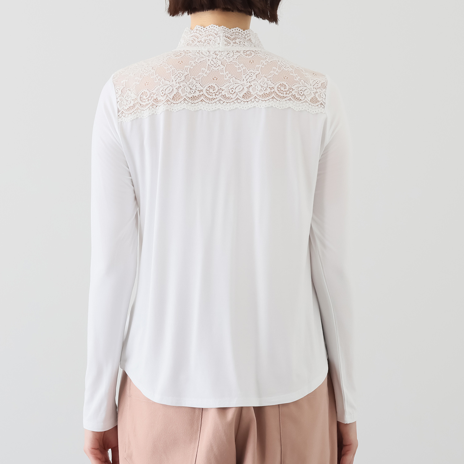 オトナノクラシ 大人の レース付 ハイネック長袖Ｔシャツ