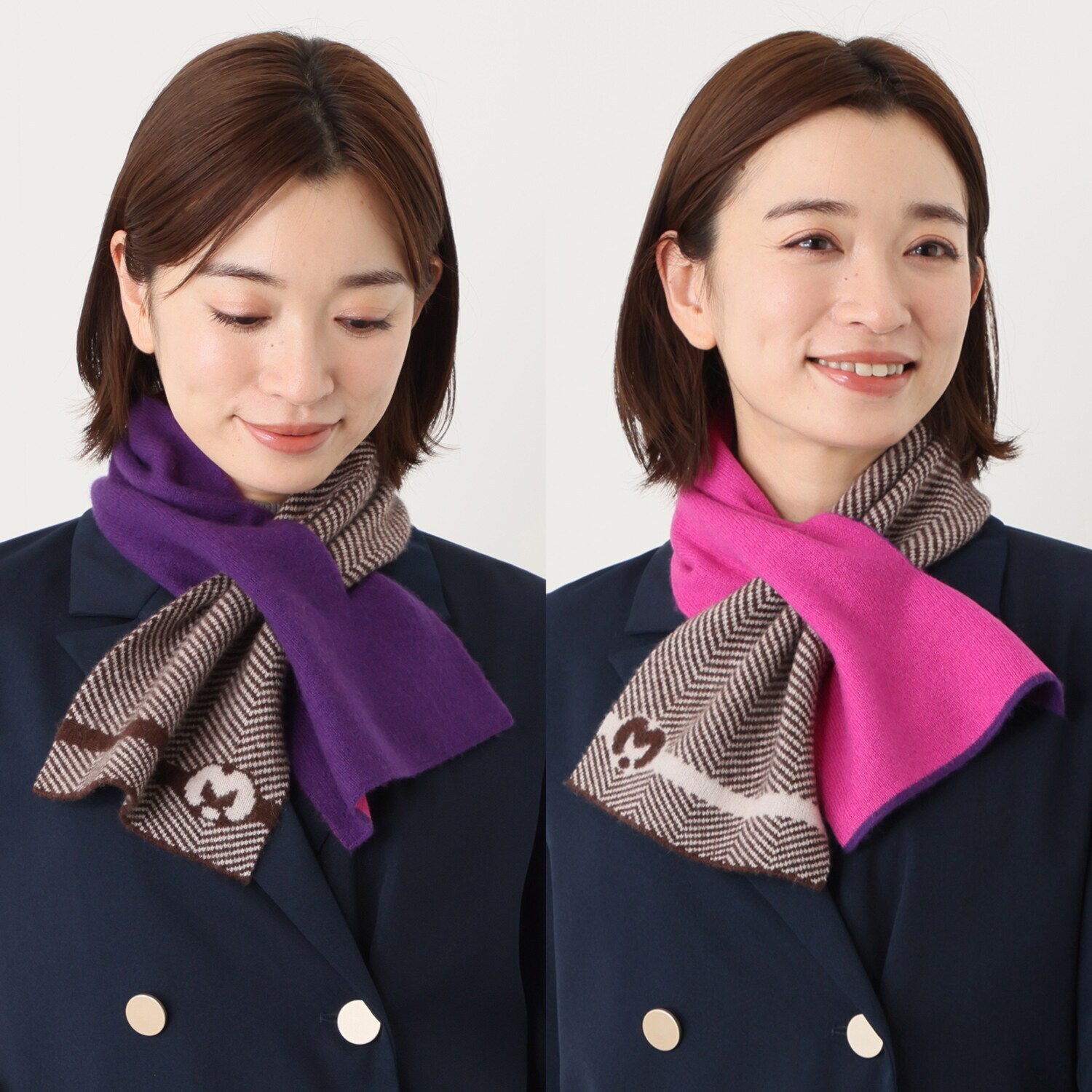 ミラ・ショーン 内モンゴル産 カシミヤ１００％ リバーシブル ニットマフラー