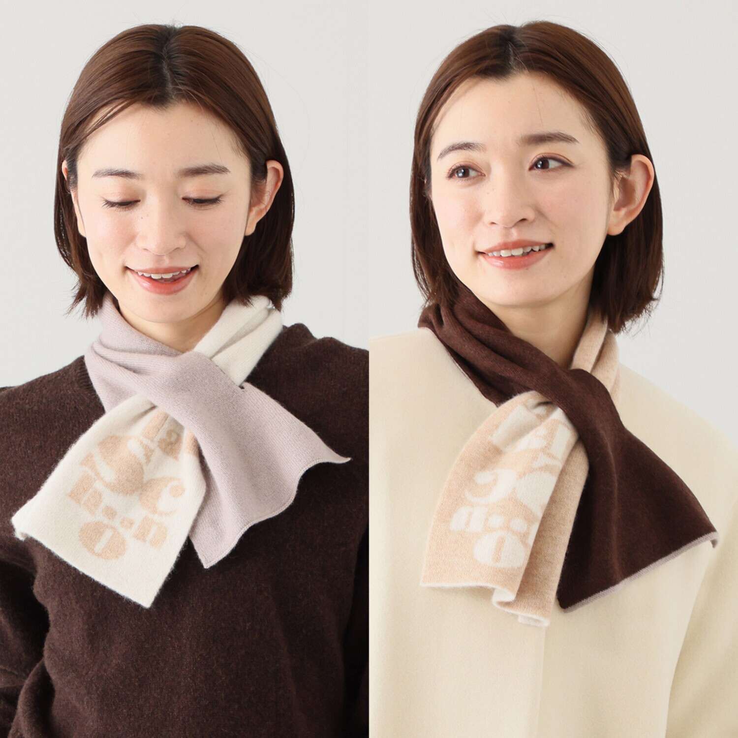 ミラ・ショーン 内モンゴル産 カシミヤ１００％ リバーシブル ニットマフラー