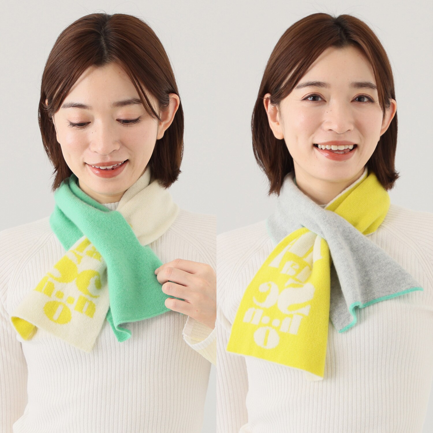 ミラ・ショーン 内モンゴル産 カシミヤ１００％ リバーシブル ニットマフラー