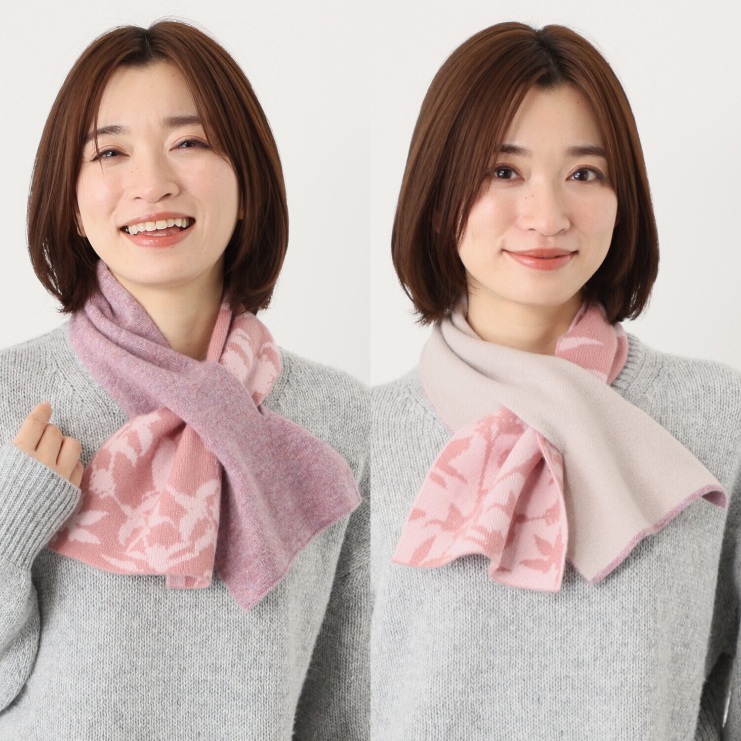 ミラ・ショーン 内モンゴル産 カシミヤ１００％ リバーシブル ニットマフラー