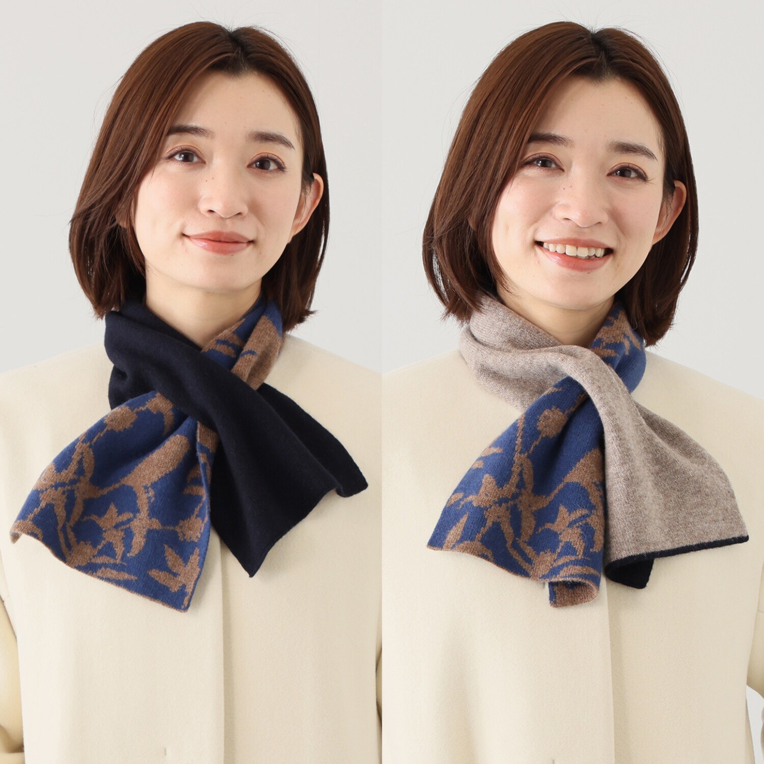 ミラ・ショーン 内モンゴル産 カシミヤ１００％ リバーシブル ニットマフラー