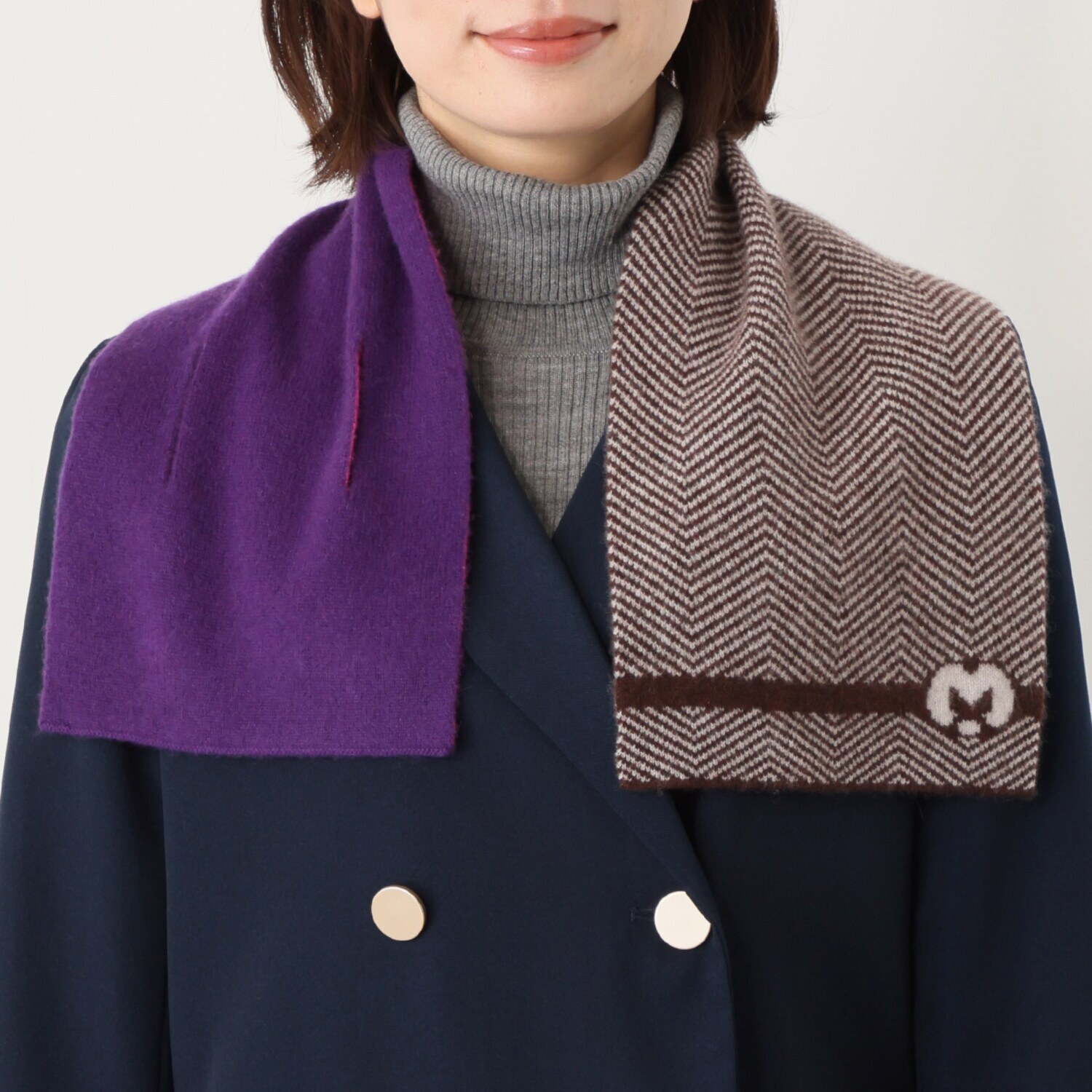 ミラ・ショーン 内モンゴル産 カシミヤ１００％ リバーシブル ニットマフラー