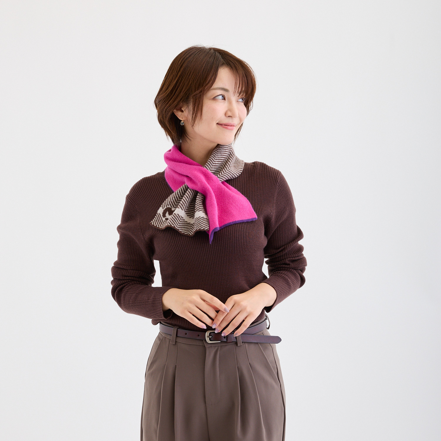 ミラ・ショーン 内モンゴル産 カシミヤ１００％ リバーシブル ニットマフラー