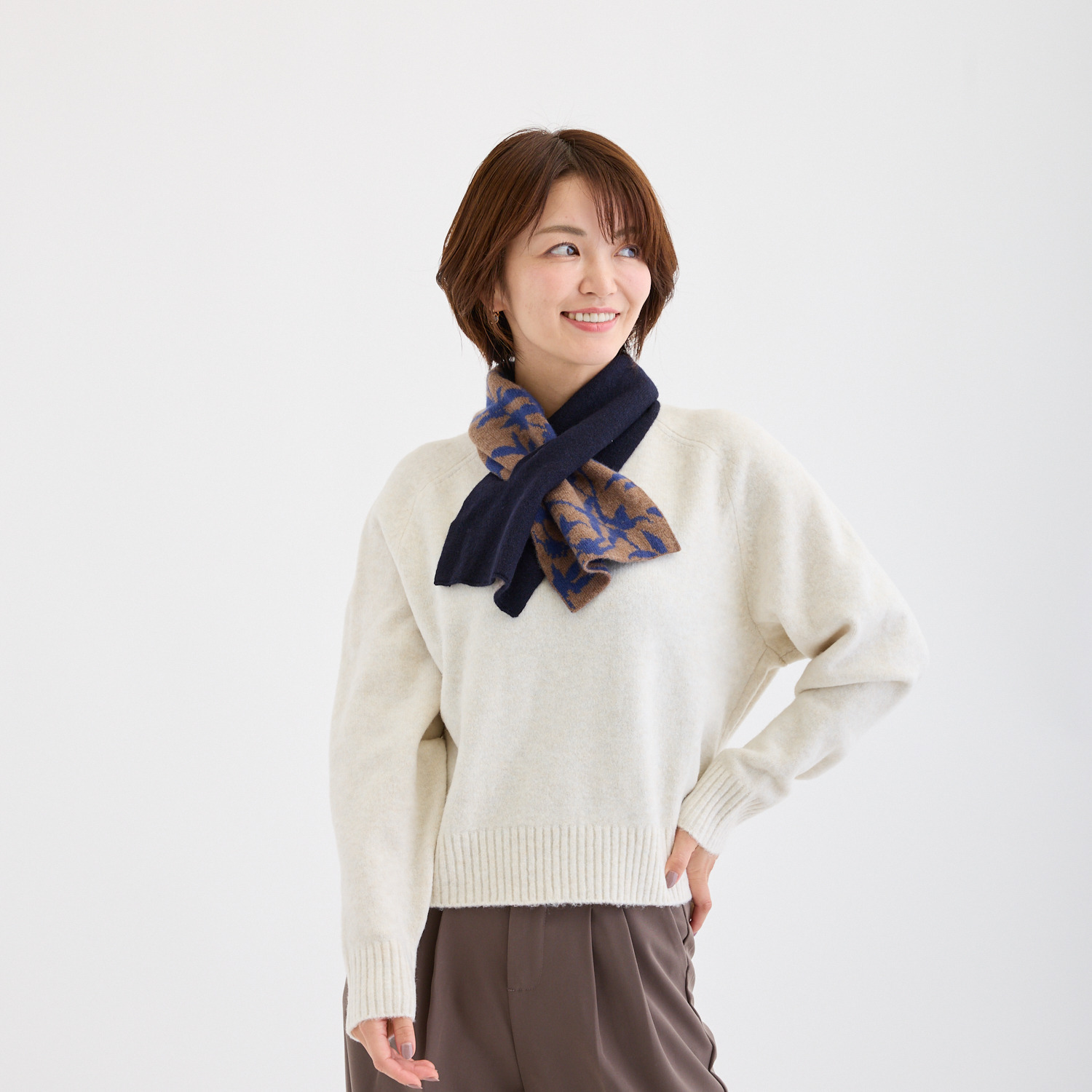 ミラ・ショーン 内モンゴル産 カシミヤ１００％ リバーシブル ニットマフラー