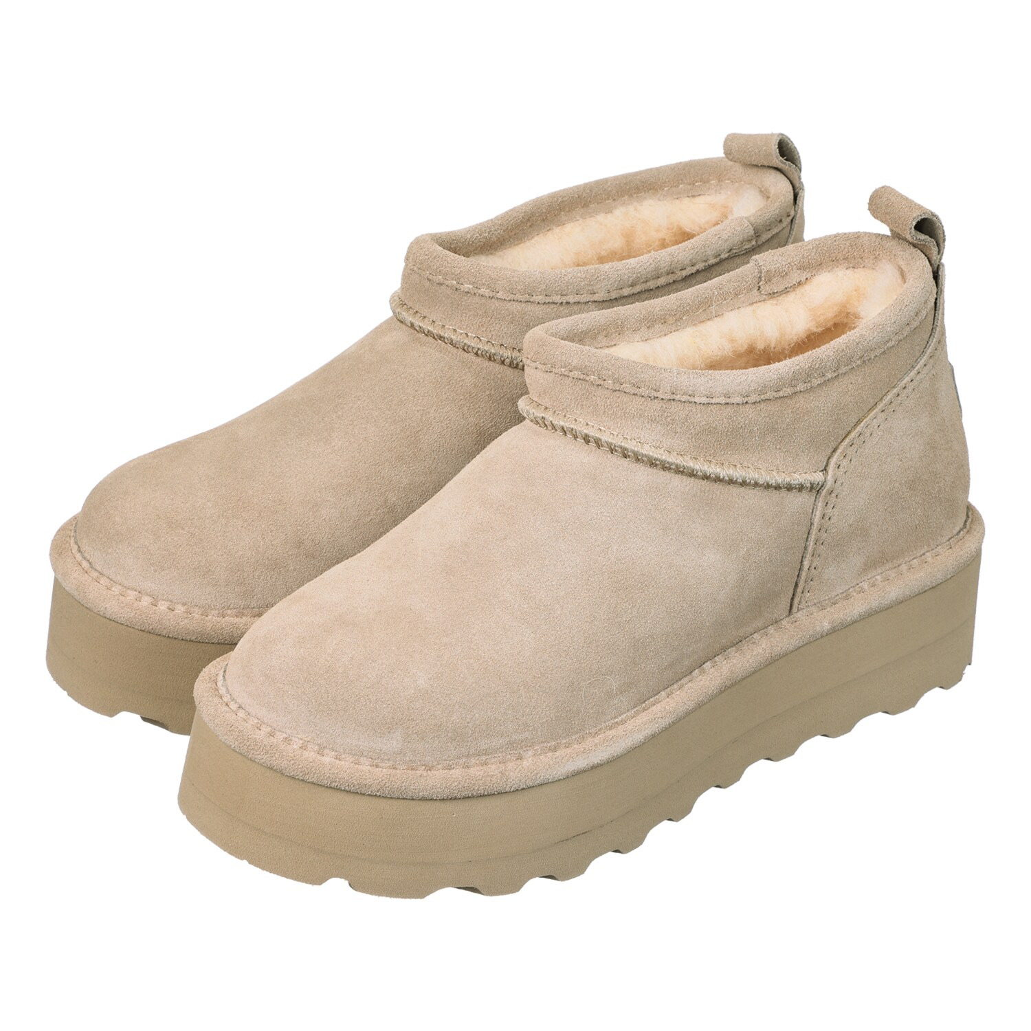 ベアパウ はっ水牛革スエード ムートン調厚底ブーツ “レトロ スーパーショーティ”