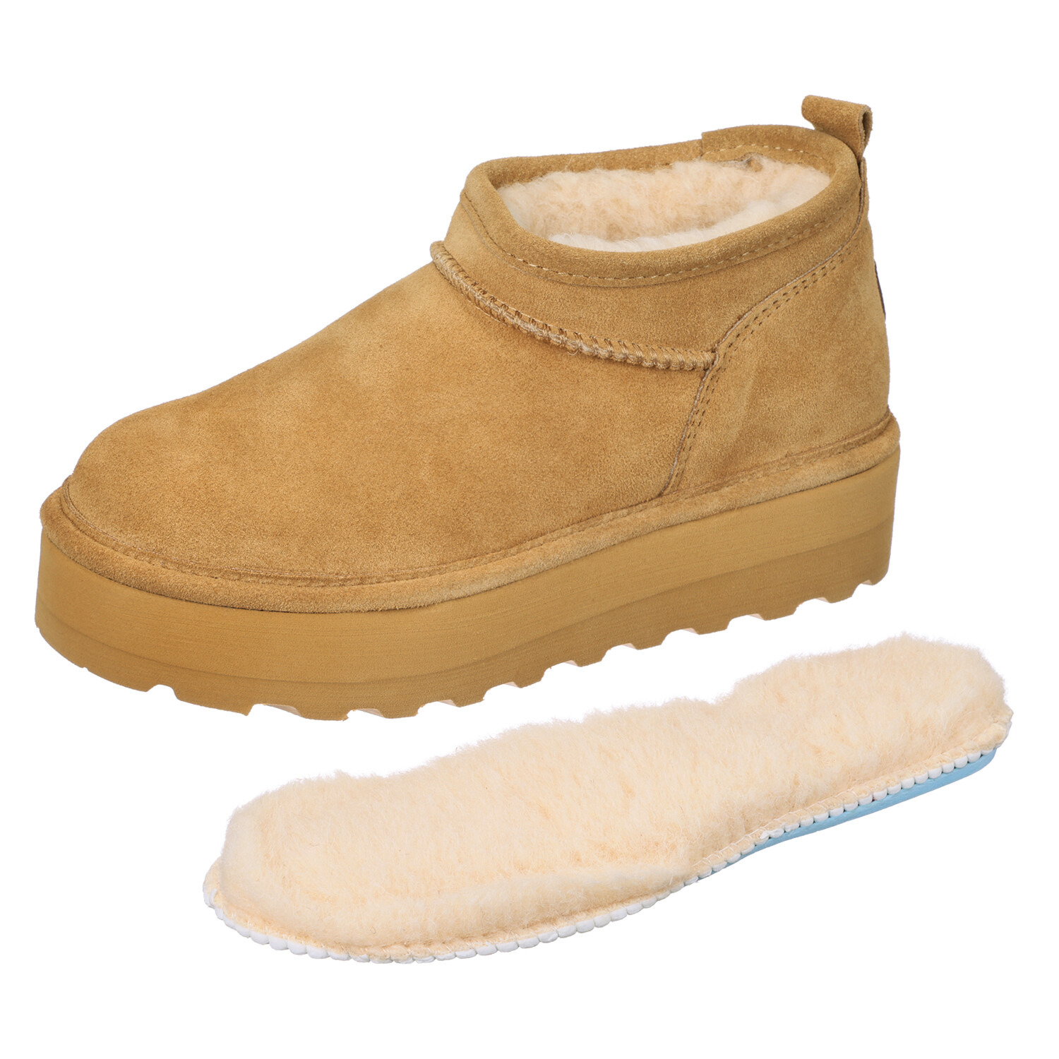 ベアパウ はっ水牛革スエード ムートン調厚底ブーツ “レトロ スーパーショーティ”