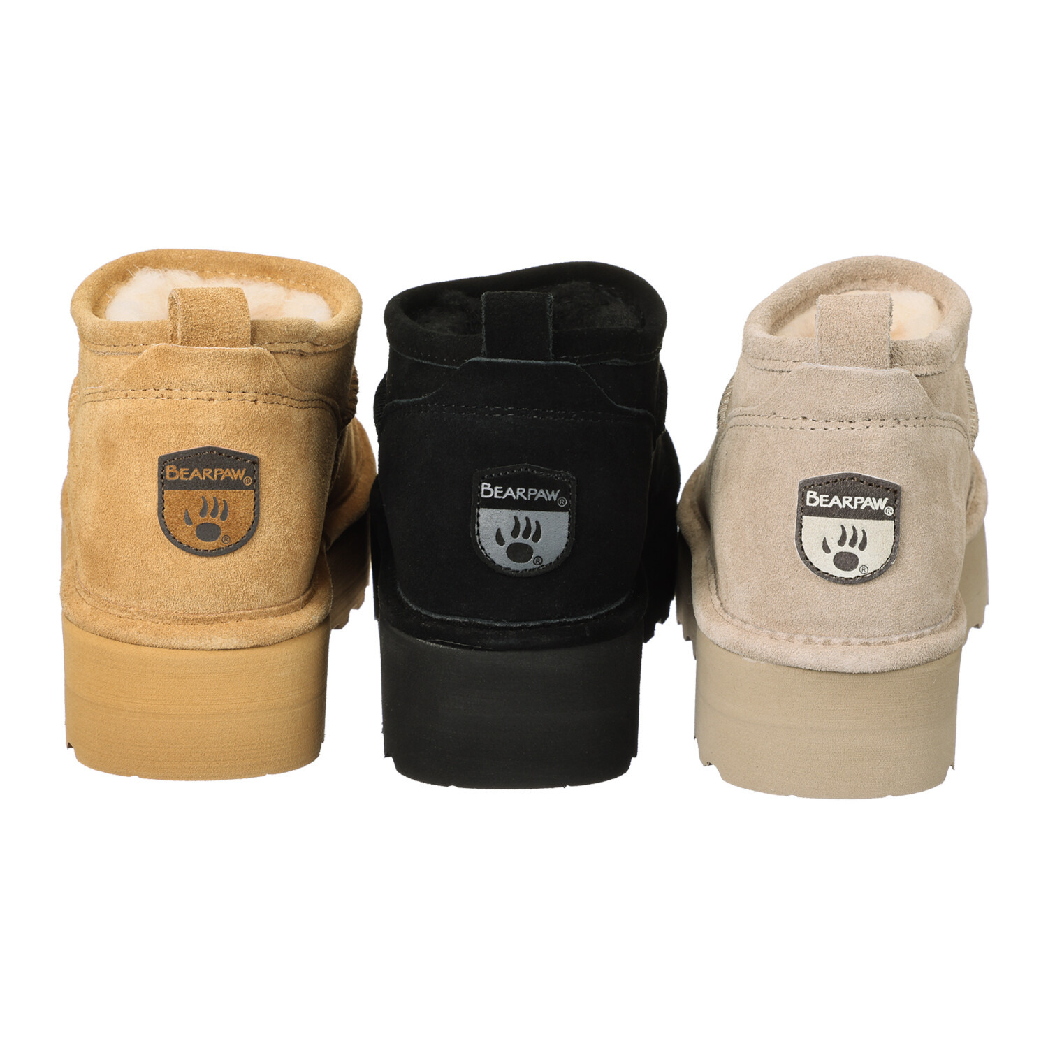 ベアパウ はっ水牛革スエード ムートン調厚底ブーツ “レトロ スーパーショーティ”