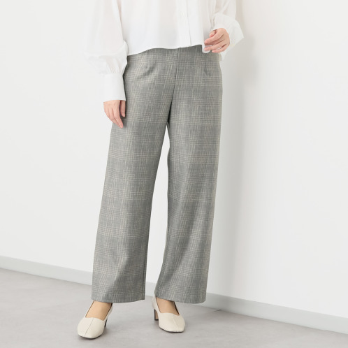 ピーツー　チェックプリント　裏微起毛セミワイドパンツ