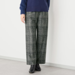 ピーツー チェックプリント 裏微起毛セミワイドパンツ
