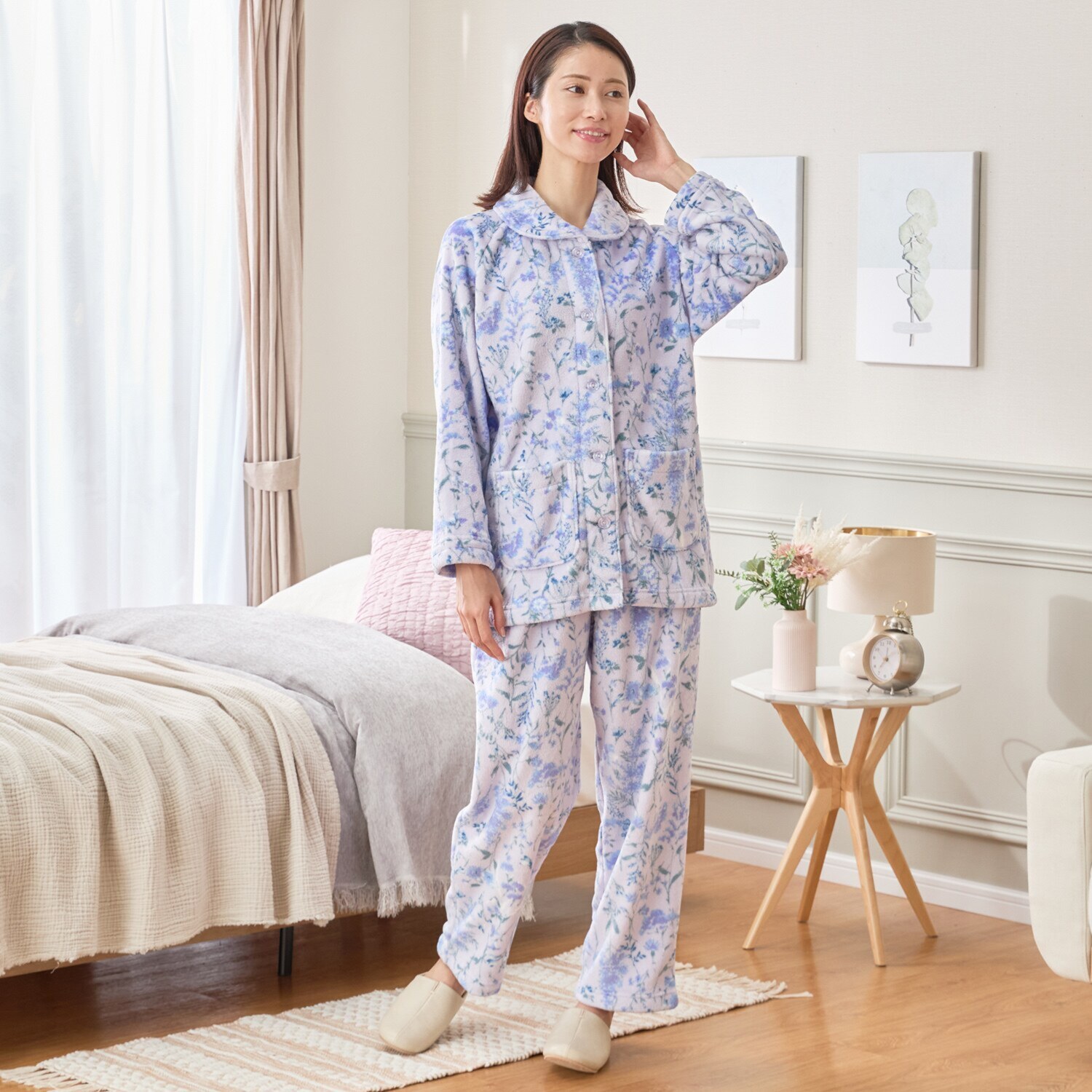 ｎｉｓｈｉｋａｗａ 軽くてフワフワタッチ 首元・お腹あったか ラグランスリーブパジャマ