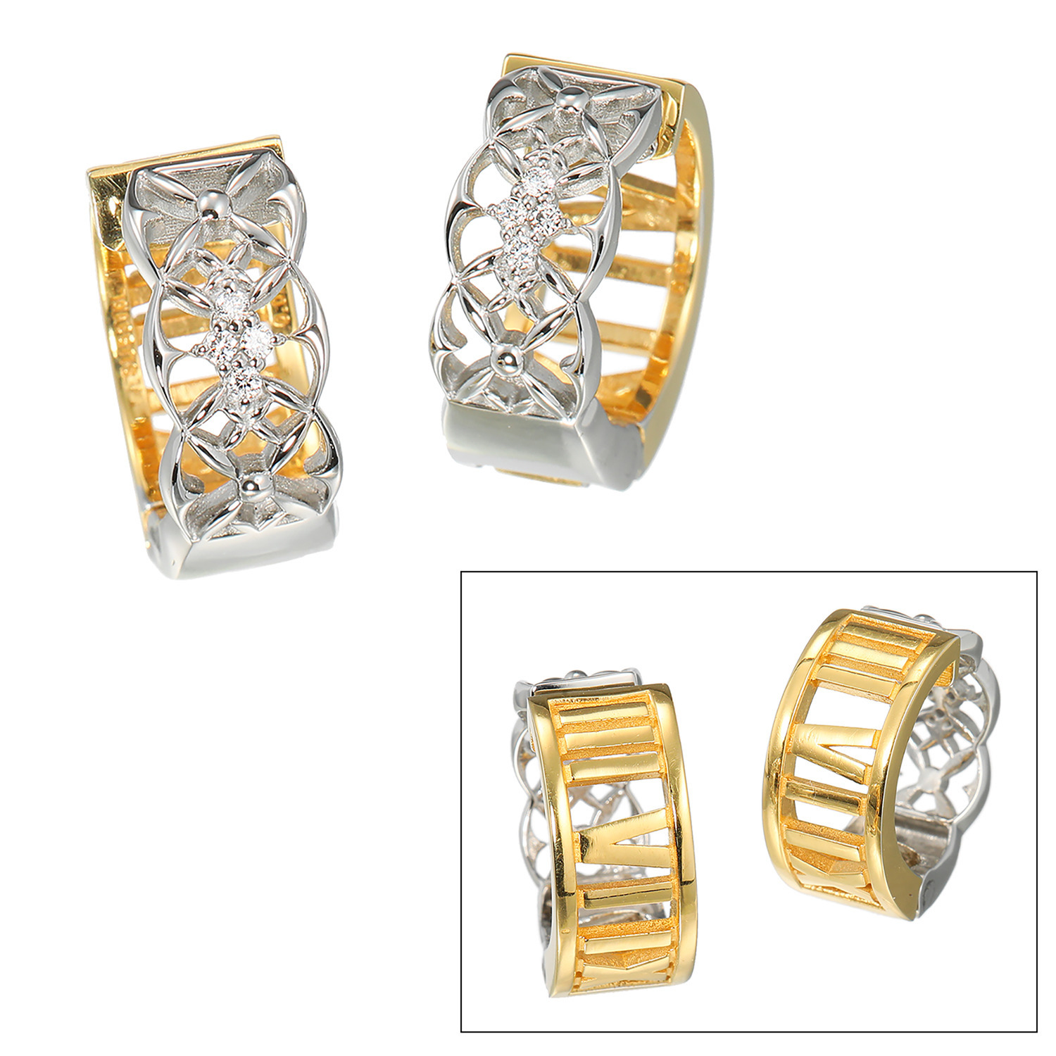 リノン サージカルステンレス ダイヤモンド バイカラー リバーシブルイヤリング “ミミソフト”