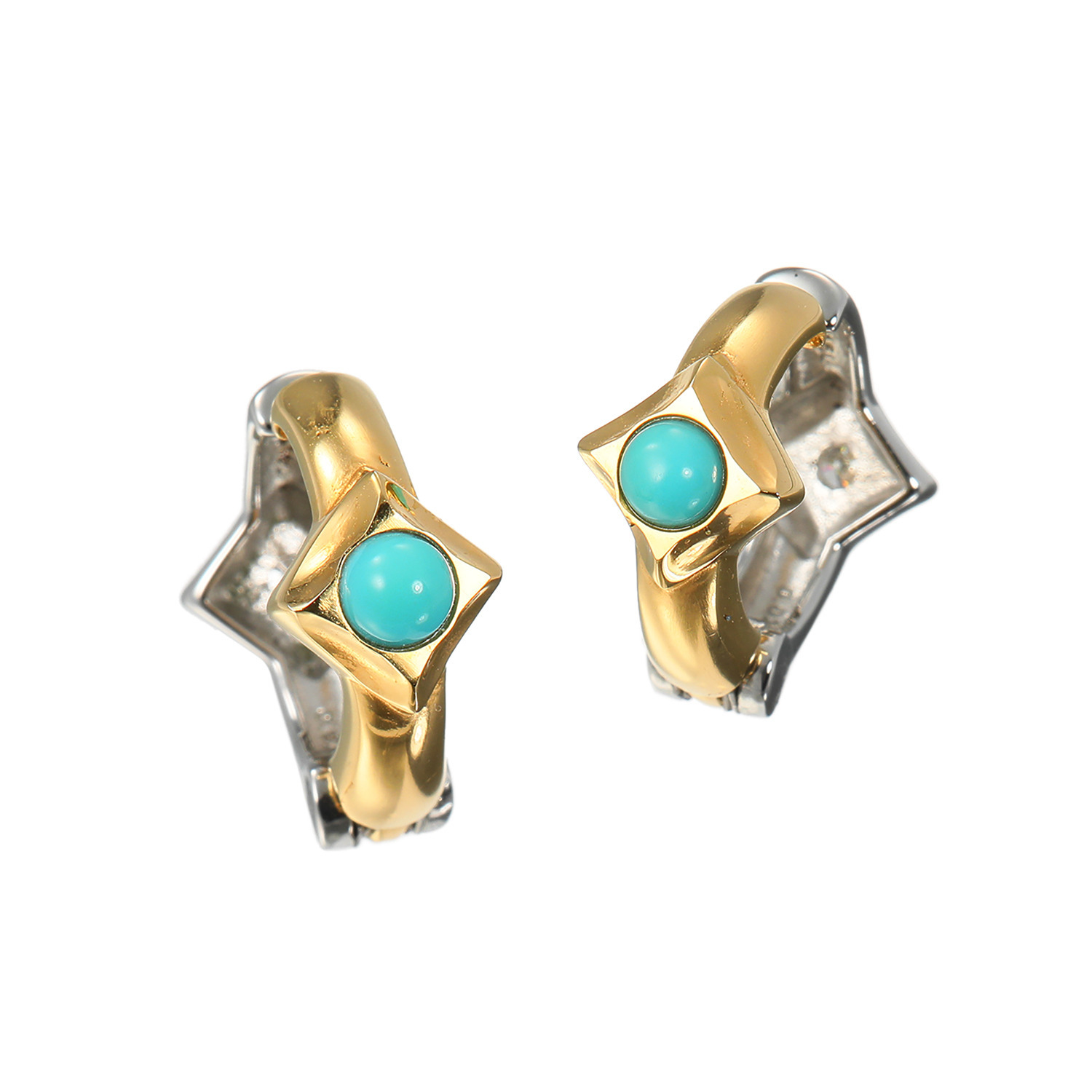 リノン サージカルステンレス ダイヤモンド＆ターコイズ バイカラー リバーシブルイヤリング “ミミソフト”