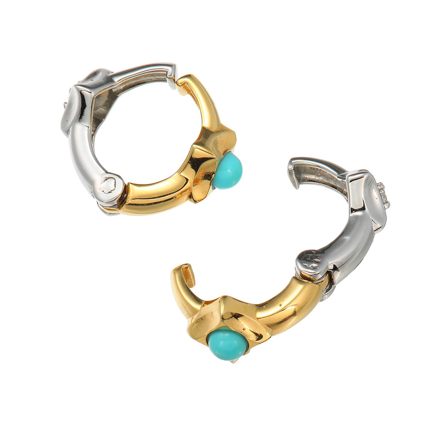 リノン サージカルステンレス ダイヤモンド＆ターコイズ バイカラー リバーシブルイヤリング “ミミソフト”