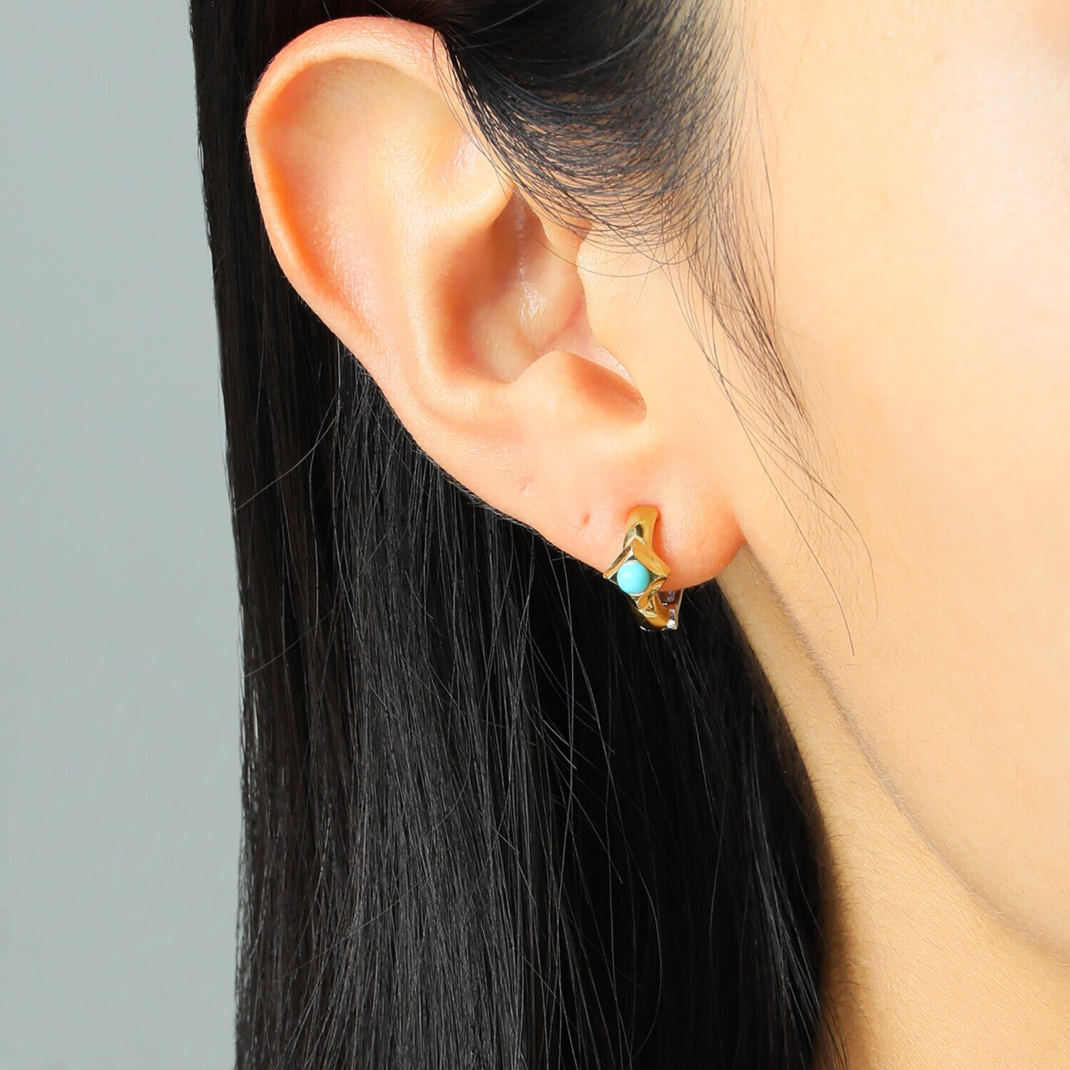 リノン サージカルステンレス ダイヤモンド＆ターコイズ バイカラー リバーシブルイヤリング “ミミソフト”