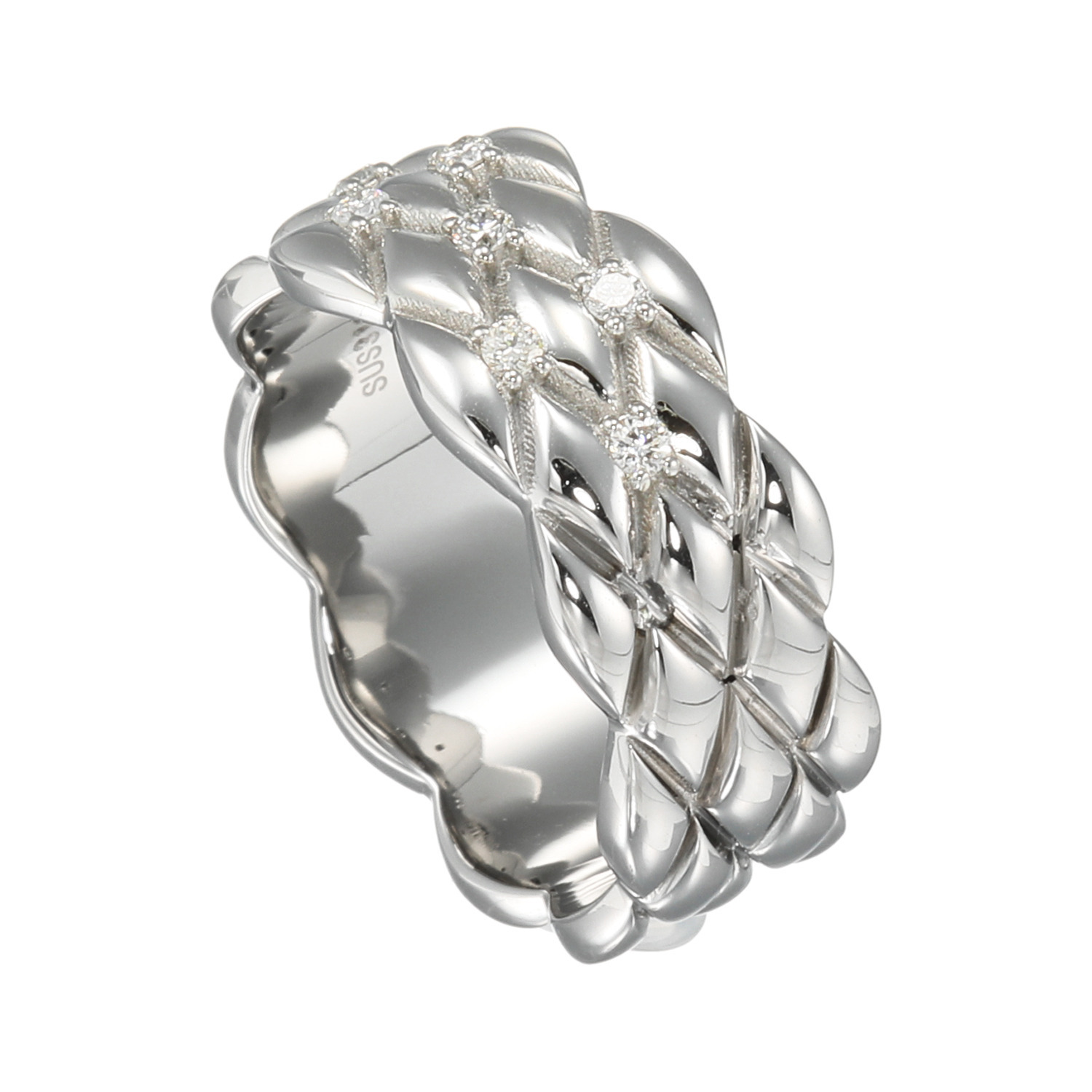 リノン サージカルステンレス ダイヤモンド キルティングデザイン リング