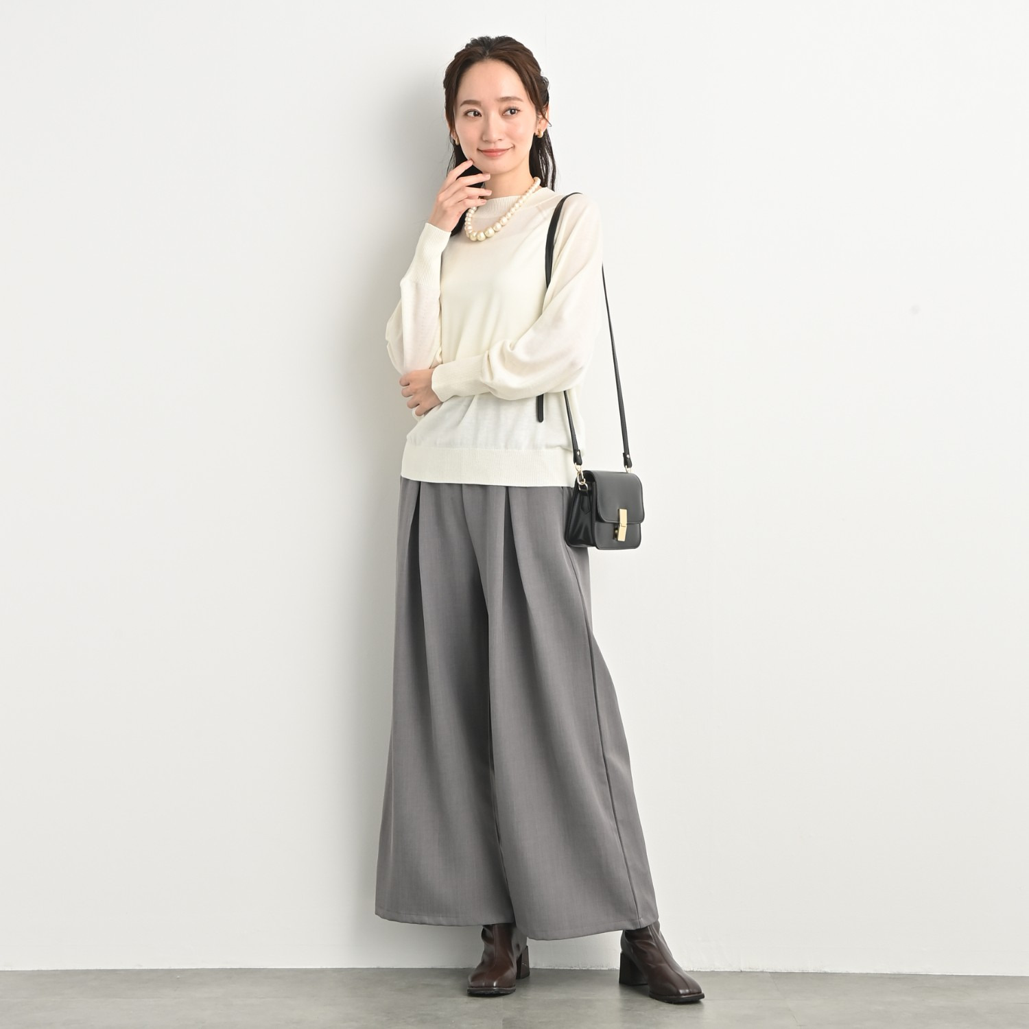 元町ゼラール なめらか＆きれい見え ハイゲージで編み立てた ふんわりスリーブ プルオーバー