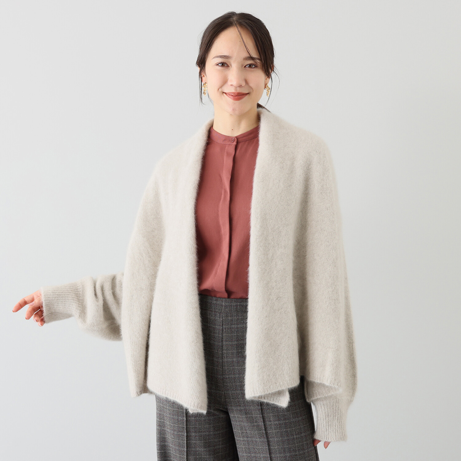 メリオン フォックス１００％ 軽やかでラグジュアリーな 着流しニットカーディガン