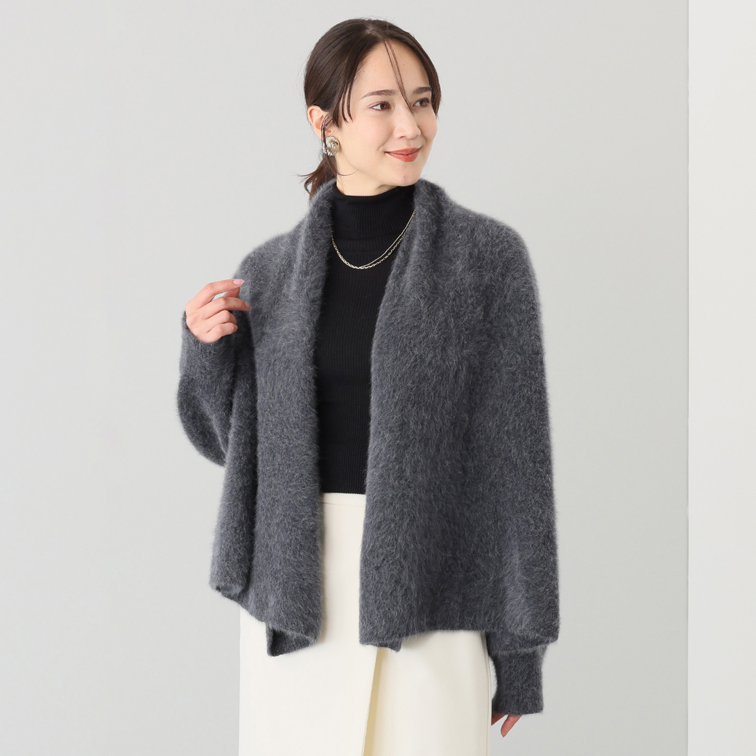 メリオン フォックス１００％ 軽やかでラグジュアリーな 着流しニットカーディガン