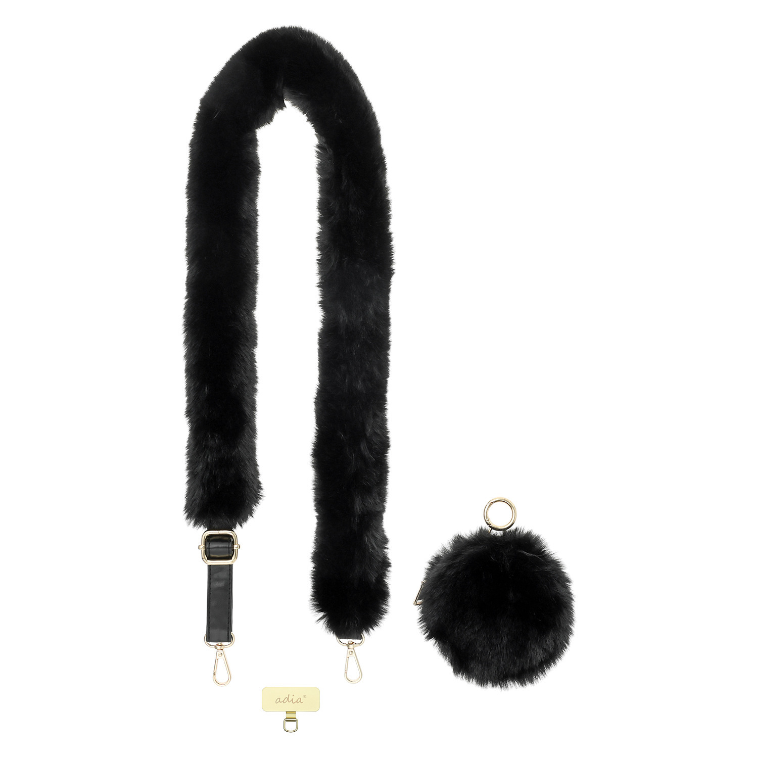 エイディア バッグやスマホが大変身！ 長さ調節ができる ポーチ付 エコファー ショルダーストラップ