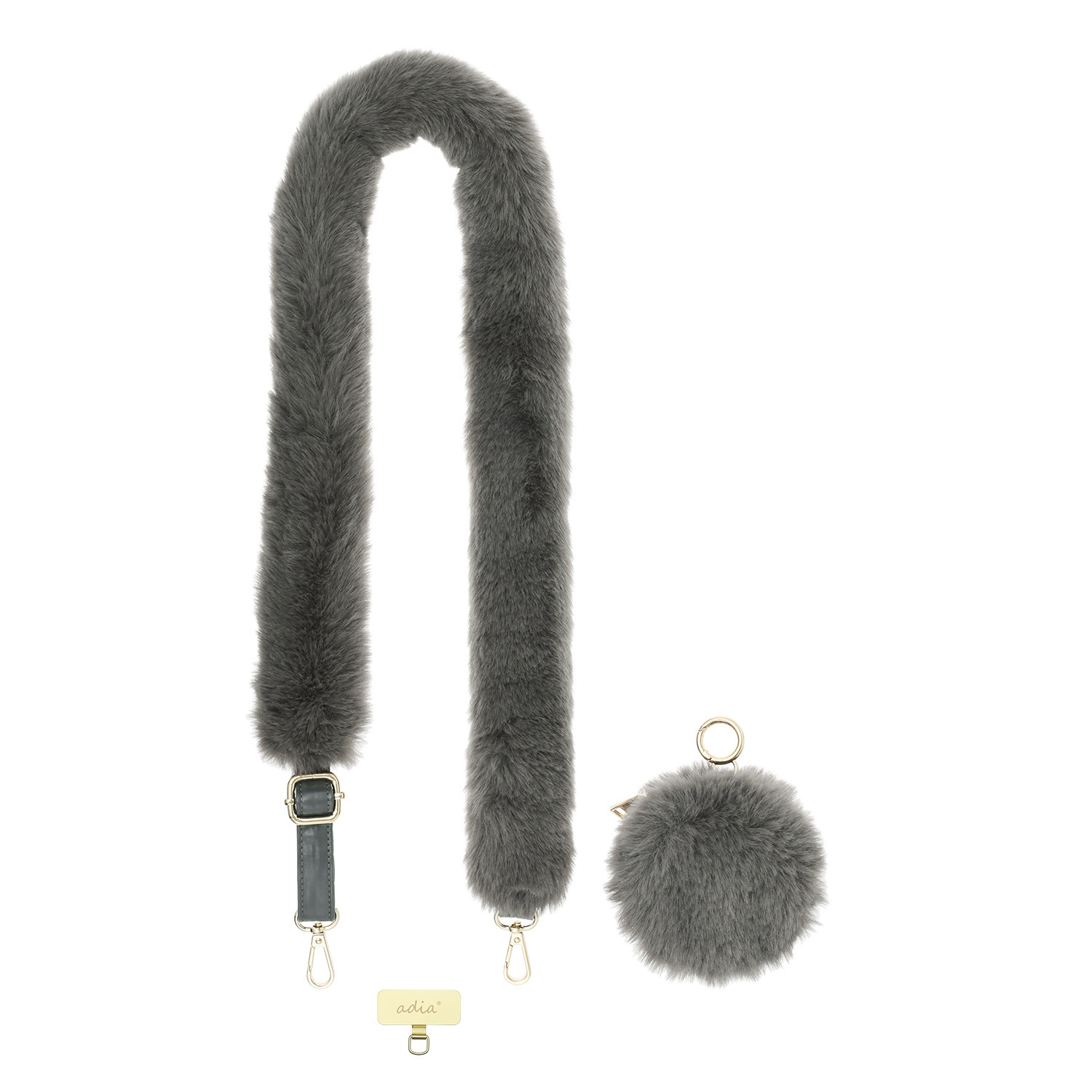 エイディア バッグやスマホが大変身！ 長さ調節ができる ポーチ付 エコファー ショルダーストラップ