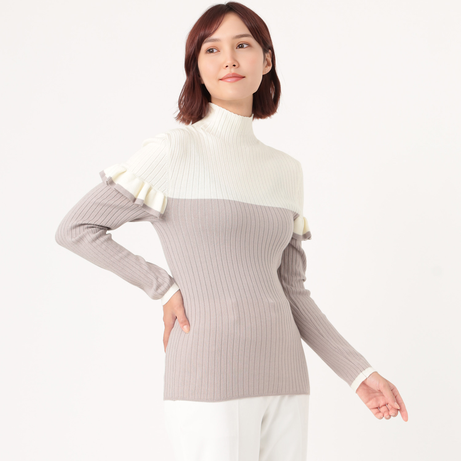 スタイル・ラヴィー 吸湿発熱 ハイネック ニットプルオーバー