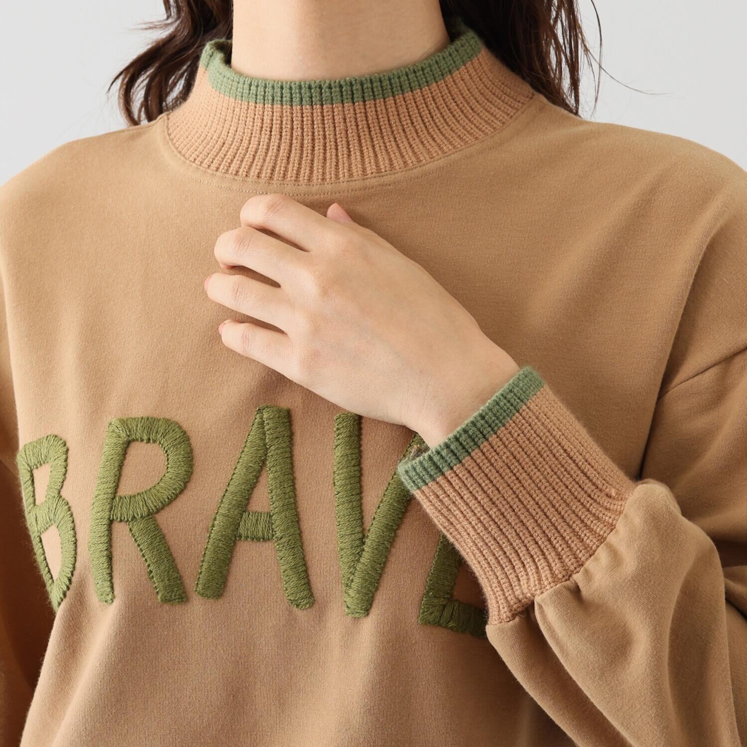 スタイル・ラヴィー ステッチ刺しゅう アクセント ハイネックプルオーバー