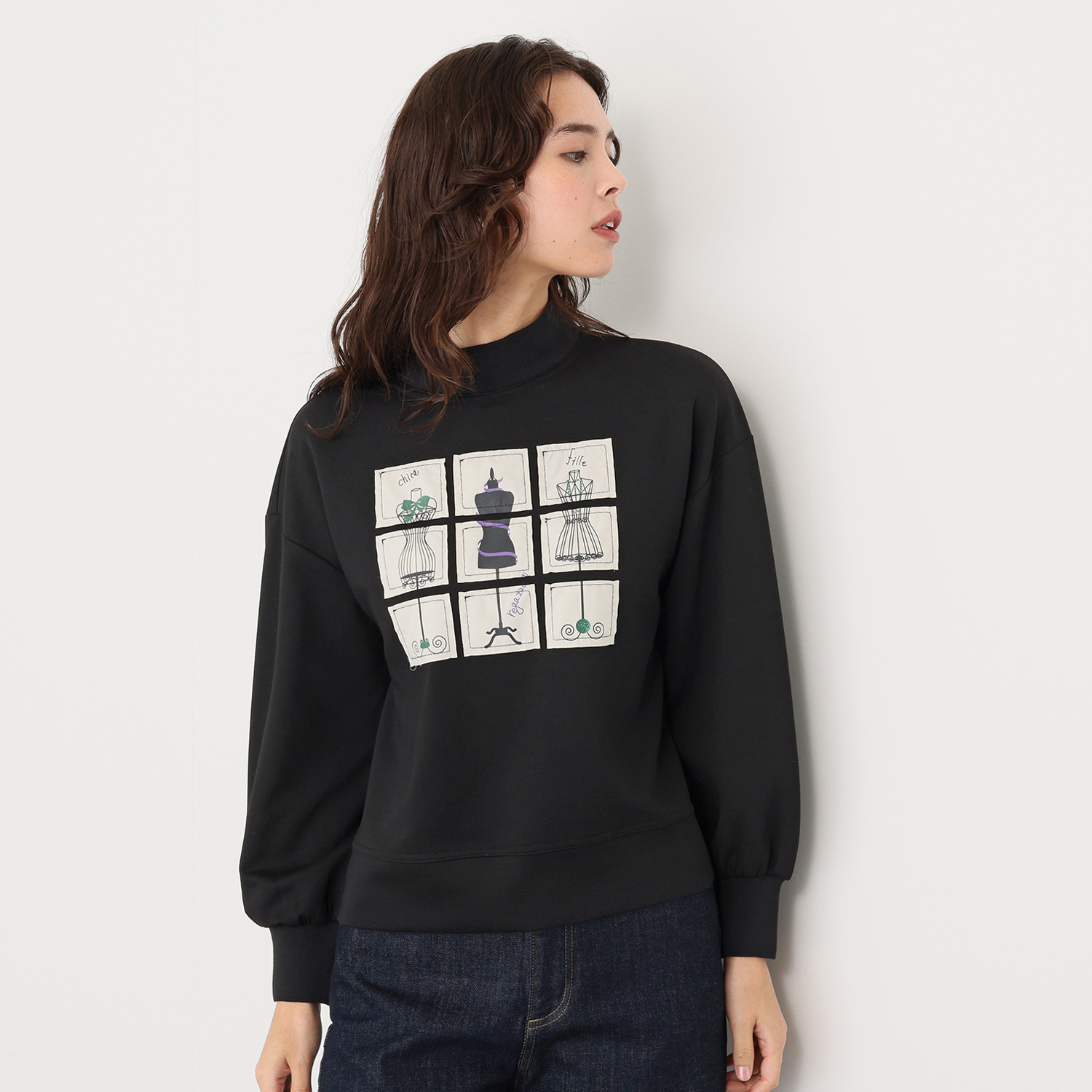 スタイル・ラヴィー プリントパッチワーク アクセント プルオーバー