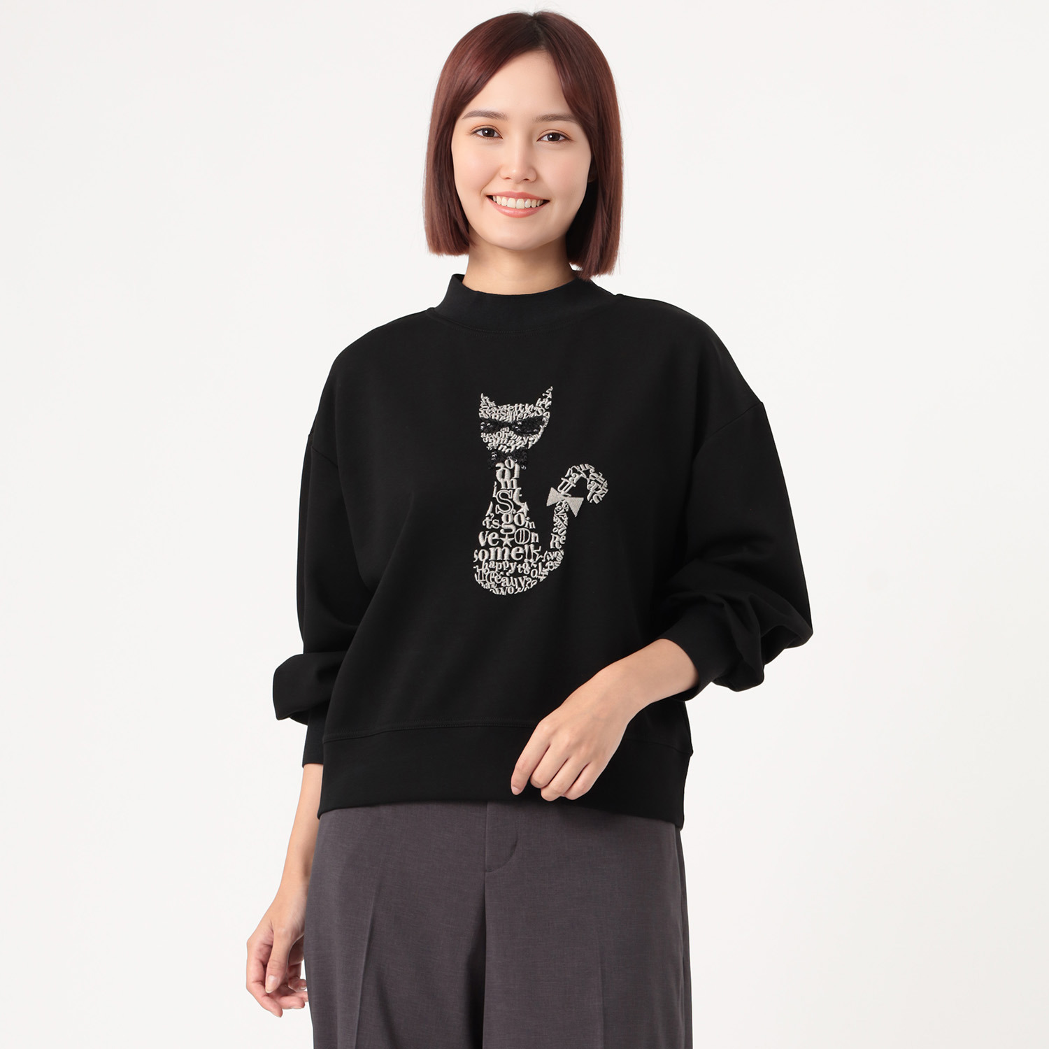 スタイル・ラヴィー ネコちゃん刺しゅう ダンボールニット プルオーバー