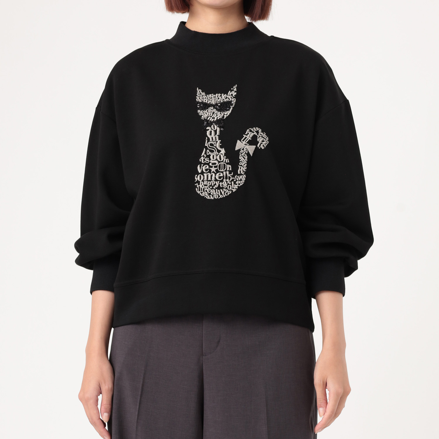 スタイル・ラヴィー ネコちゃん刺しゅう ダンボールニット プルオーバー