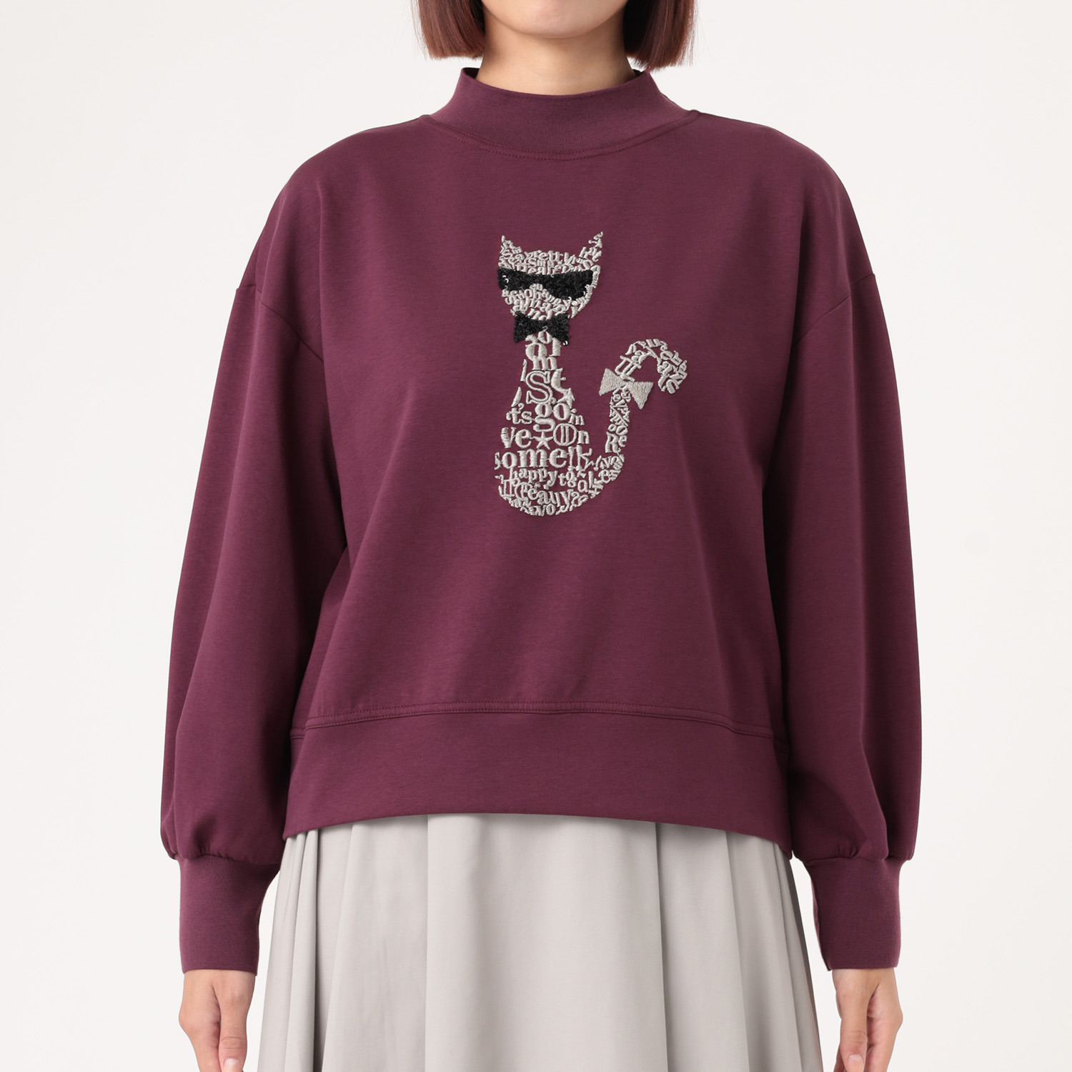 スタイル・ラヴィー ネコちゃん刺しゅう ダンボールニット プルオーバー