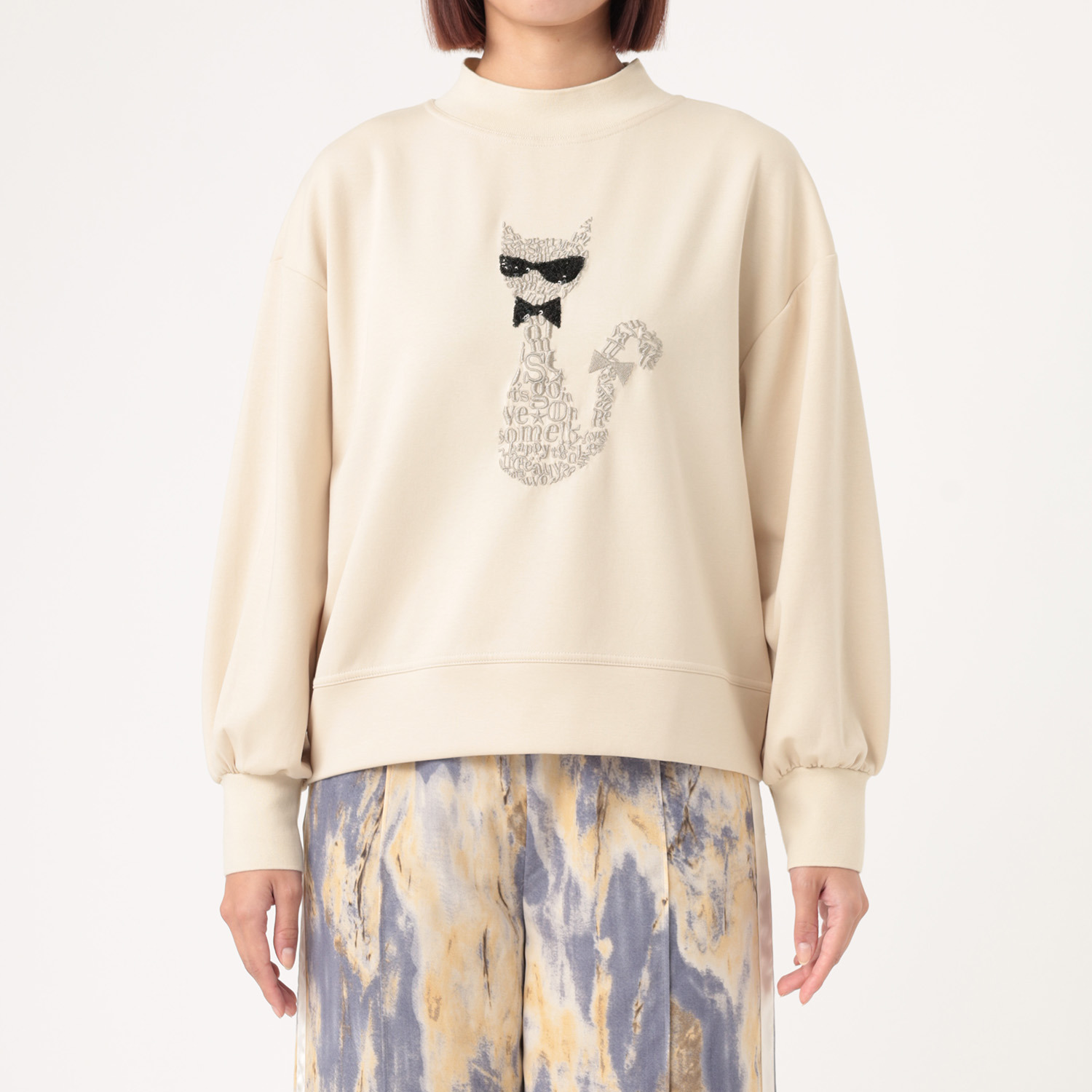 スタイル・ラヴィー ネコちゃん刺しゅう ダンボールニット プルオーバー