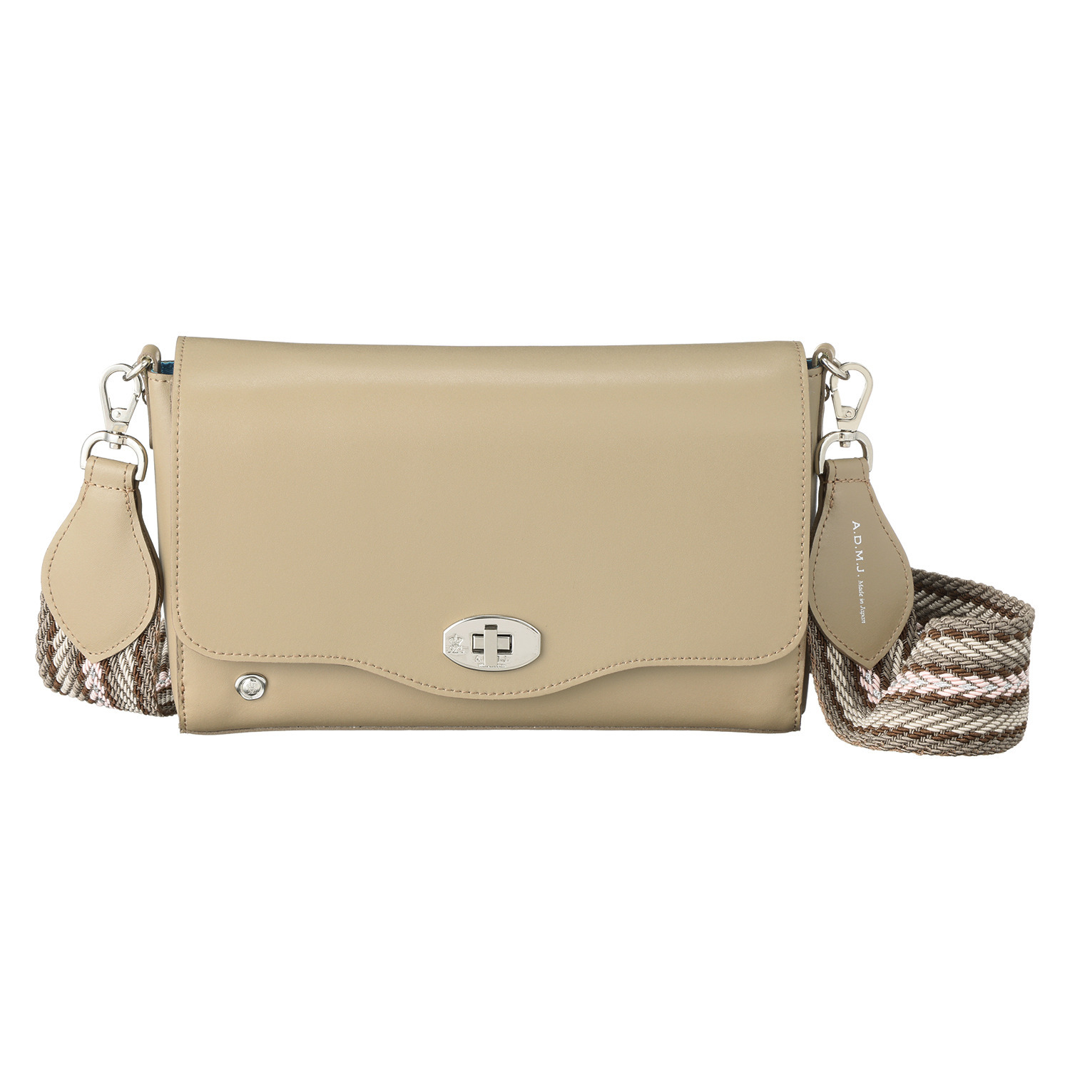 エーディーエムジェイ はっ水 イタリアンレザー ターンロック ショルダーバッグ