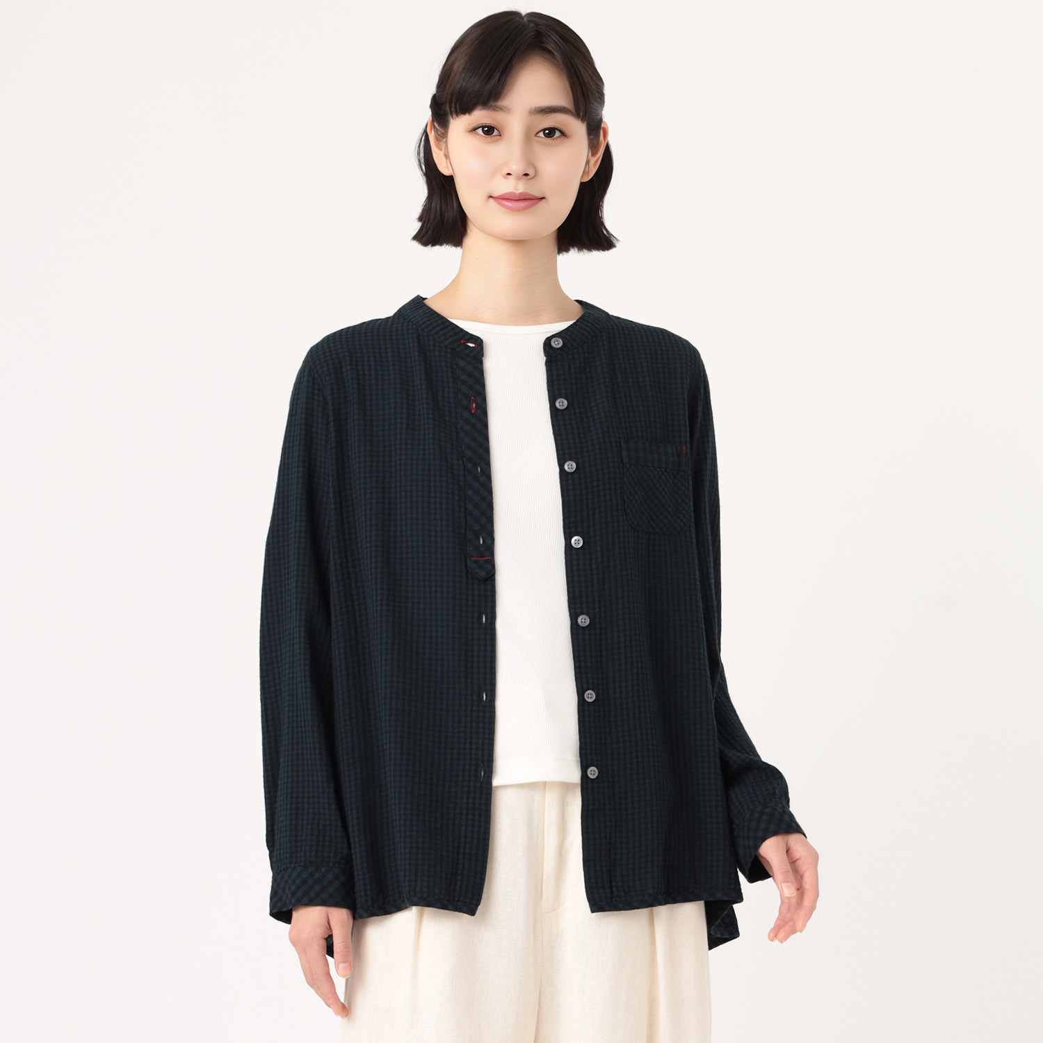 ダジュール ギンガムチェック切替 デザインブラウス