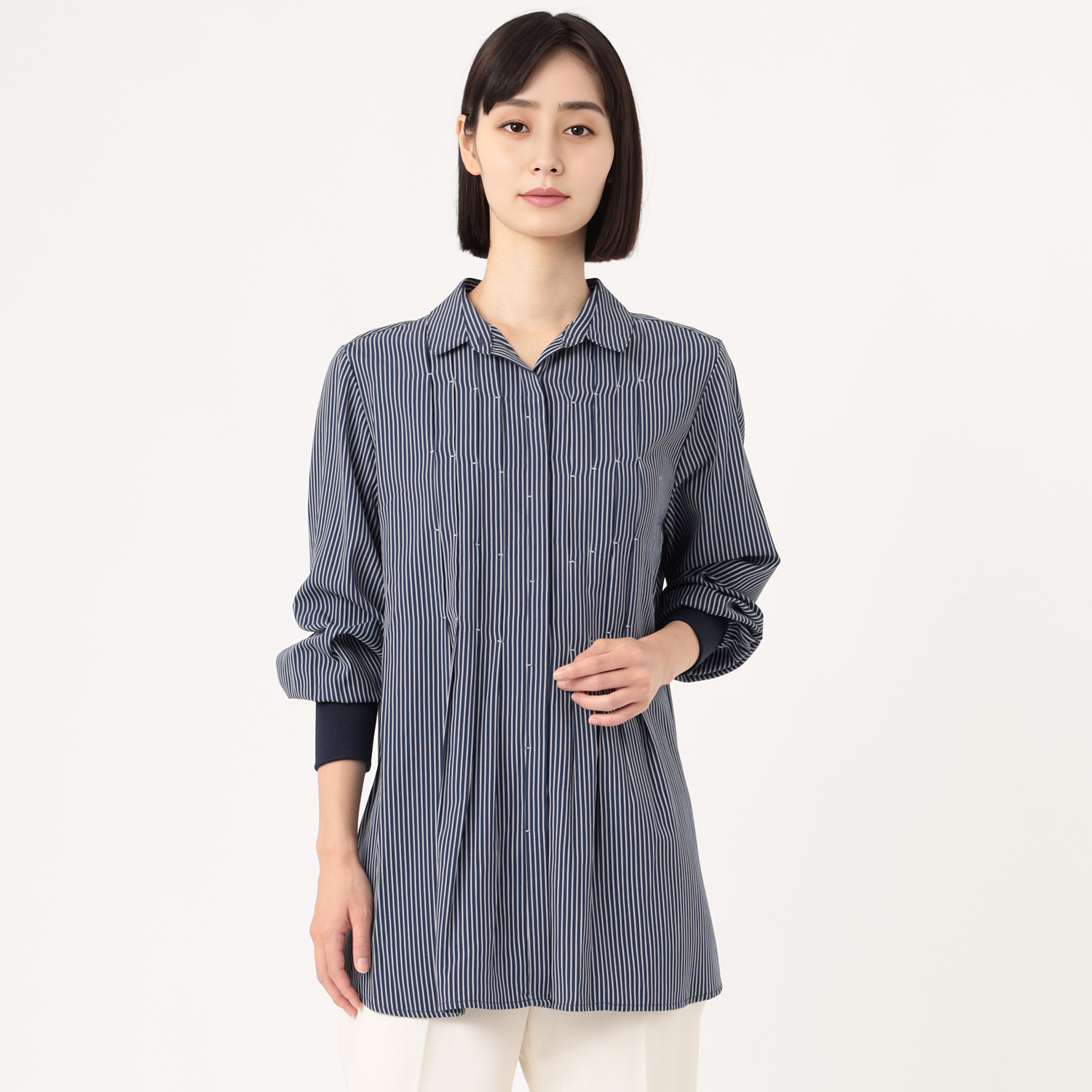 ダジュール タックデザイン ストライプブラウス
