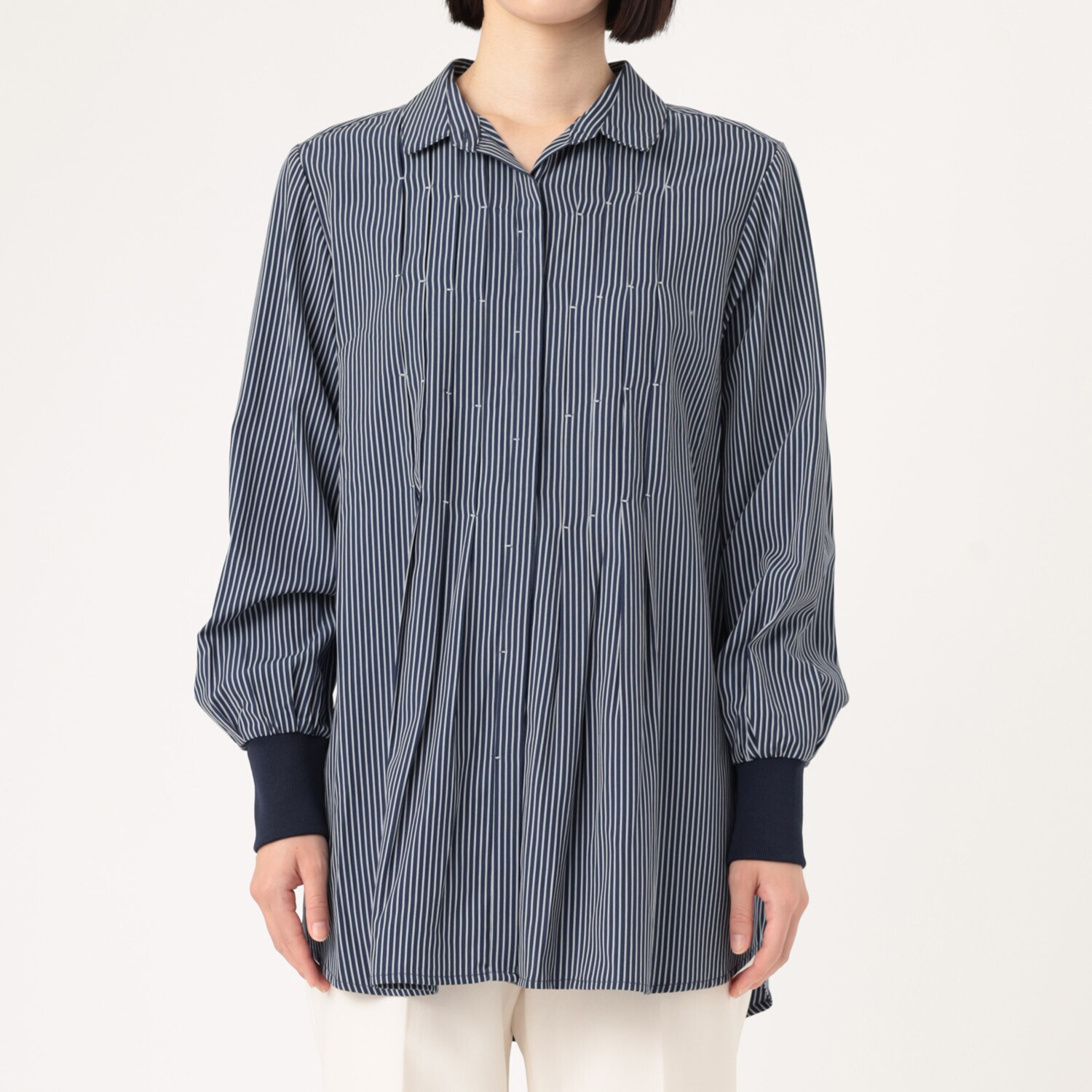 ダジュール タックデザイン ストライプブラウス