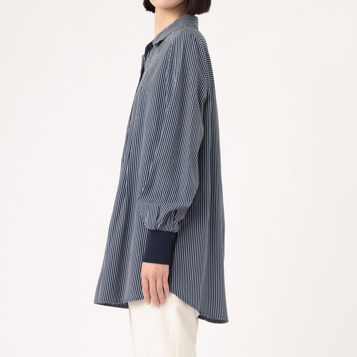 ダジュール タックデザイン ストライプブラウス